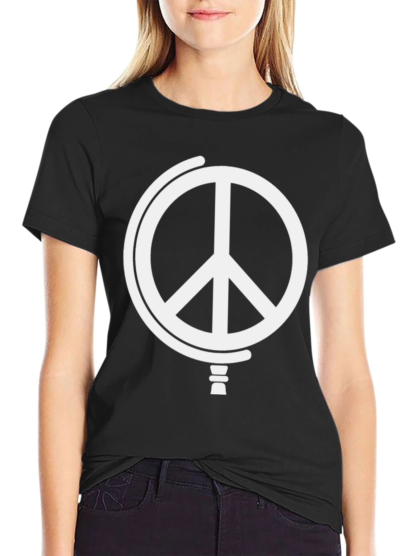 Black Peace Globe Graphic T-Shirt - Black view 2