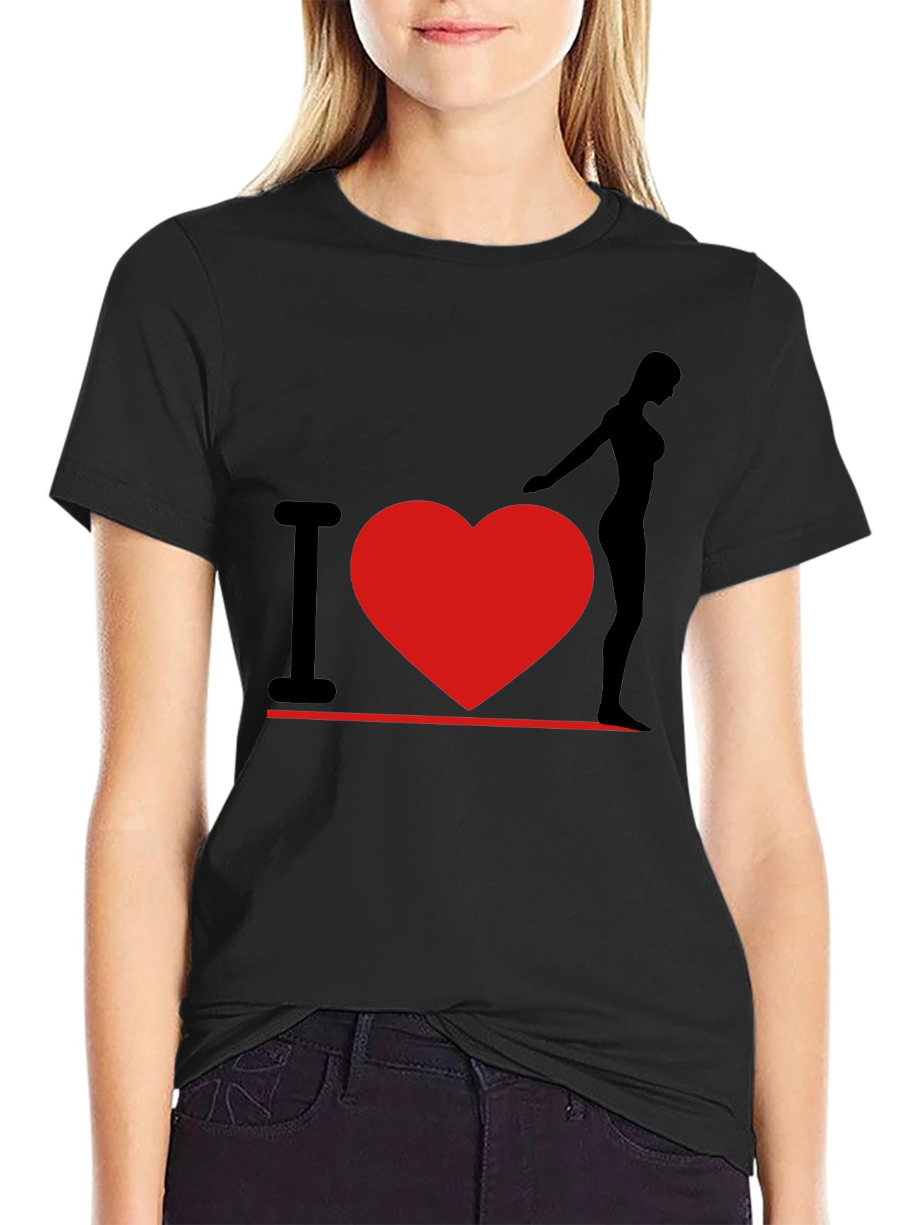 Black I Heart Woman T-Shirt - Black, Graphic Tee view 2
