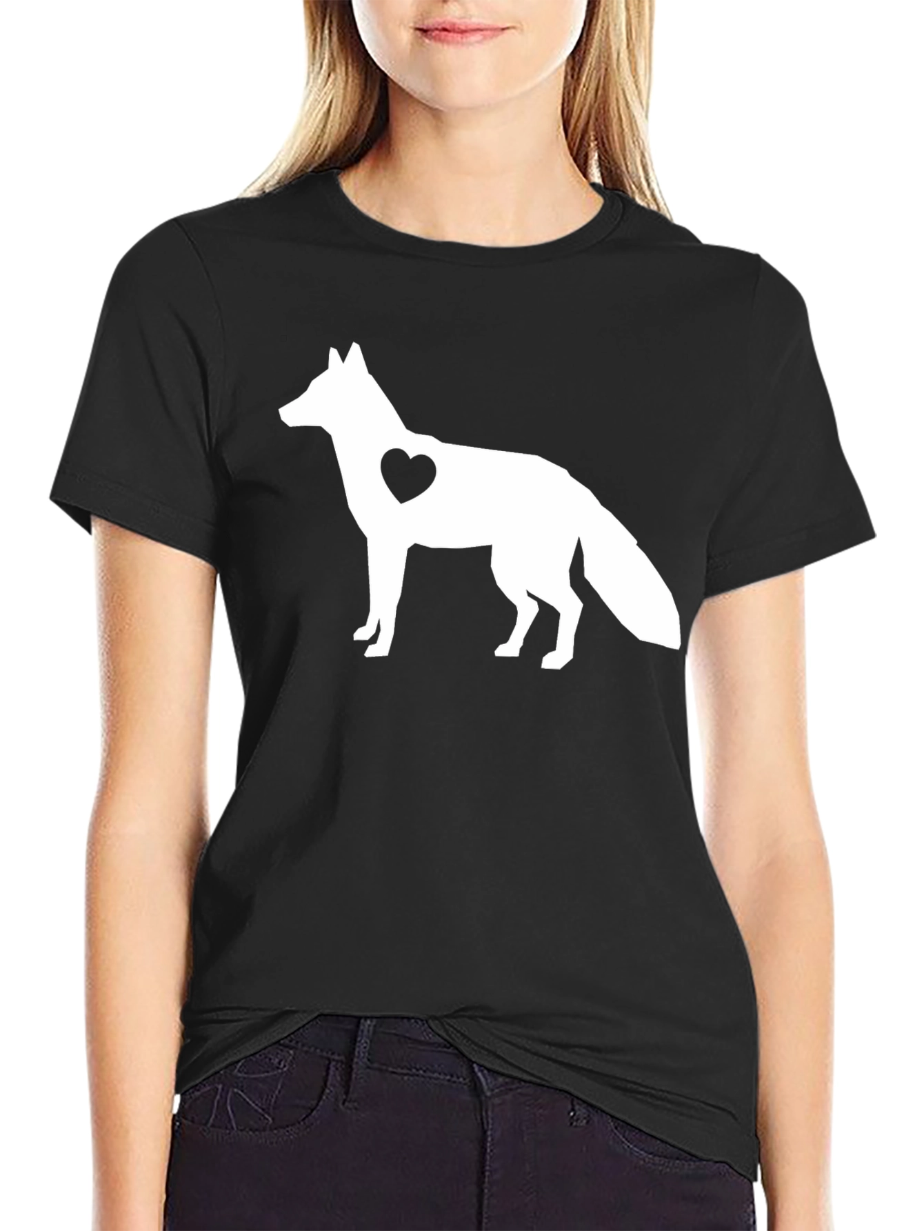 Black Fox Heart Graphic Black T-Shirt view 2