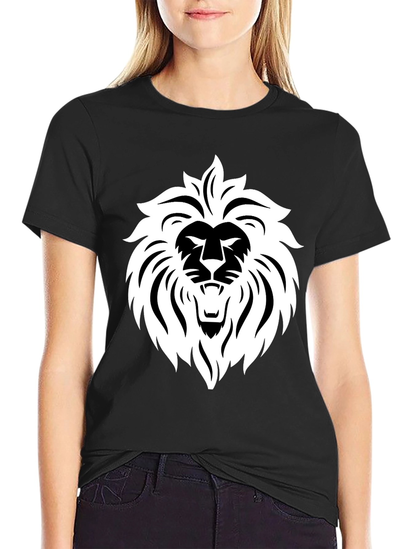 Black Bold Lion Graphic Tee - Black Cotton Blend view 2