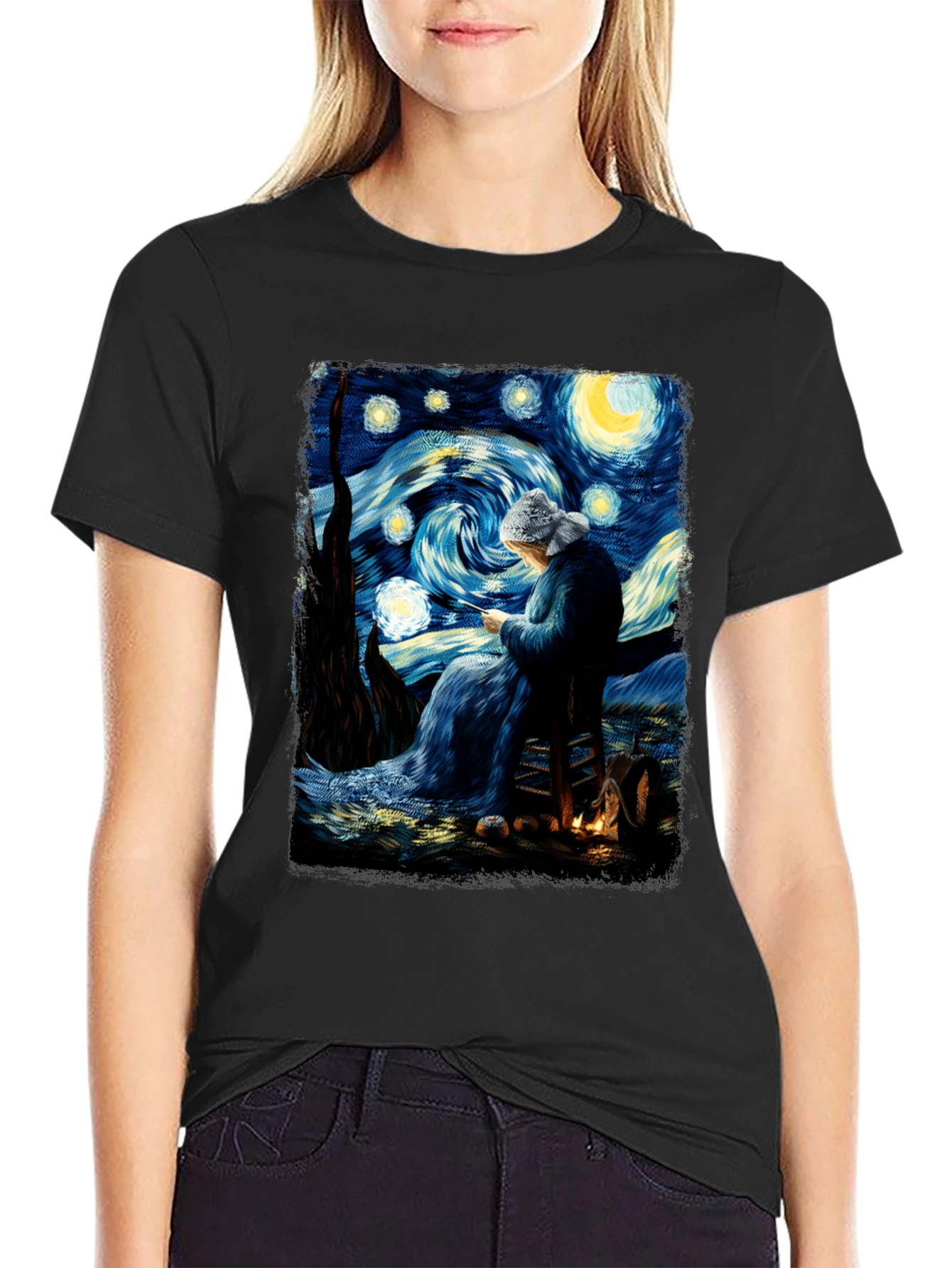 Black Starry Night Knitting T-Shirt view 2