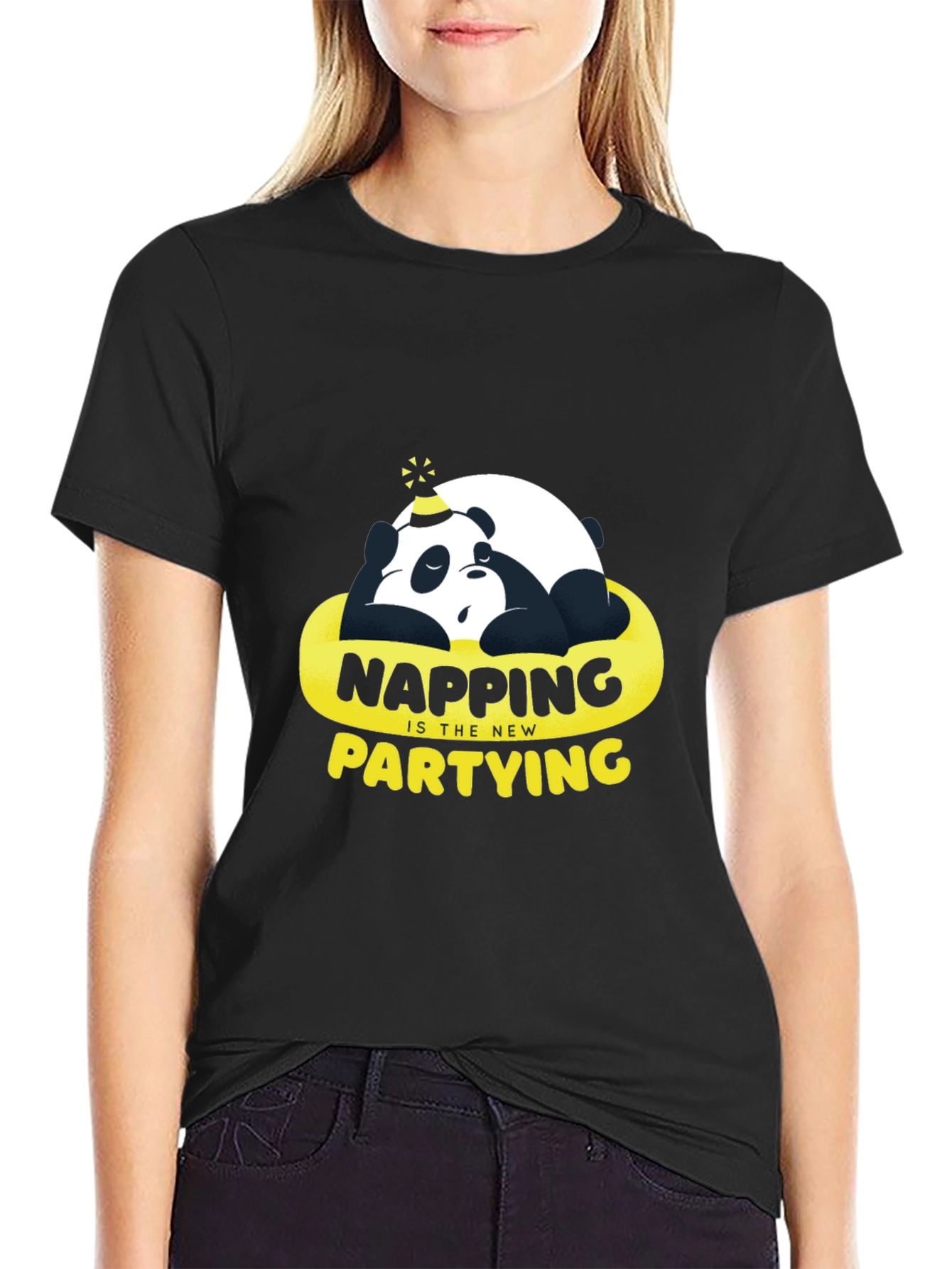 Black Napping is the New Partying T-Shirt - Panda Sleep Tee view 2