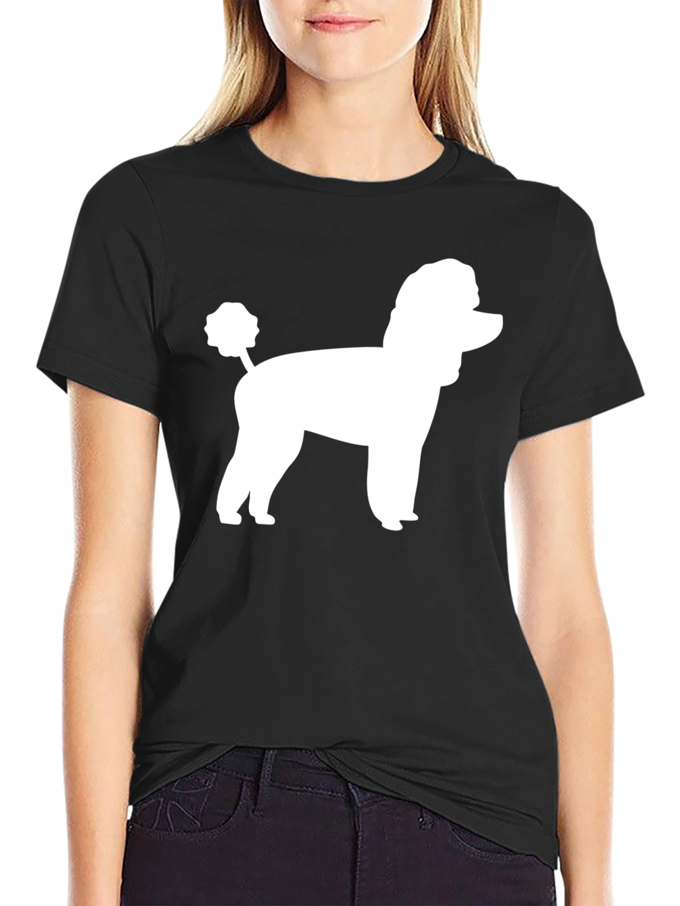 Black Poodle Silhouette Black T-Shirt view 2
