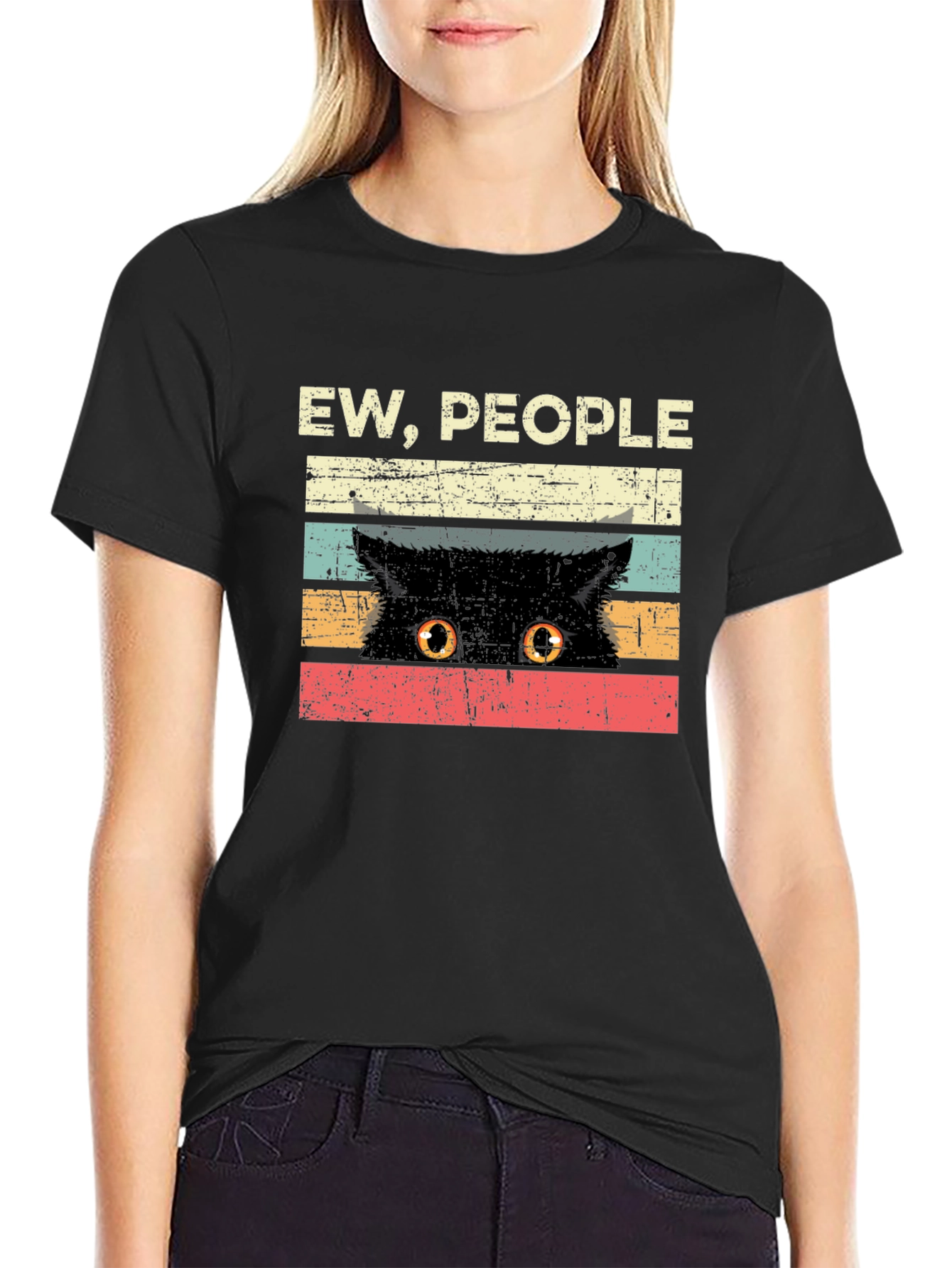 Black Ew People Cat Graphic Tee - Novelty T-Shirt view 2