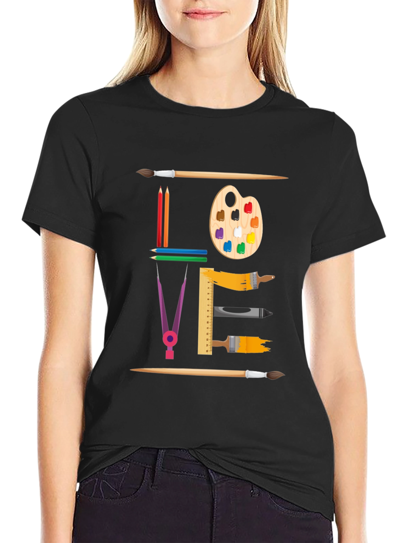 Black Artistic Love Graphic T-Shirt view 2