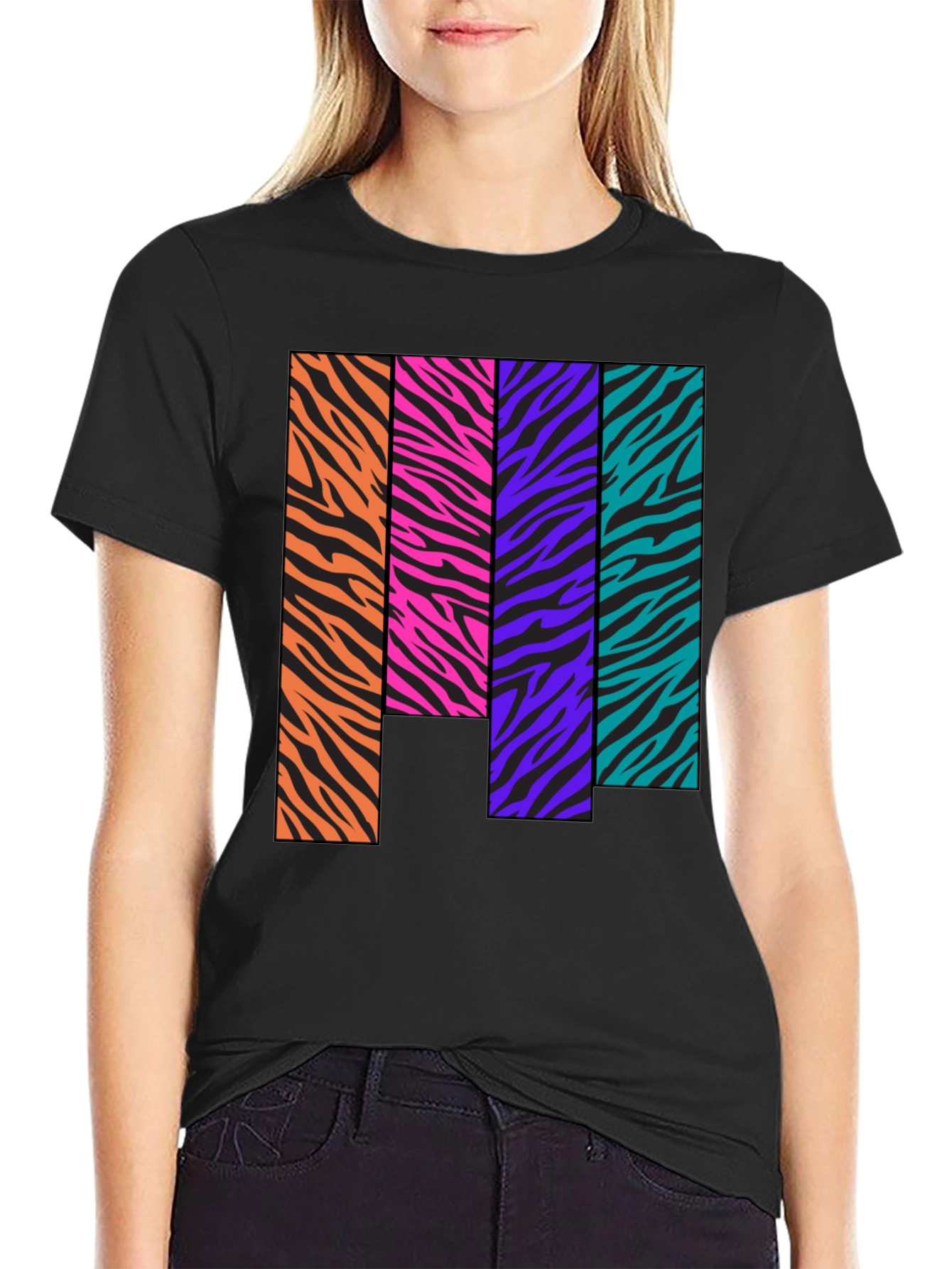 Black Retro Zebra Stripe Block Tee view 2