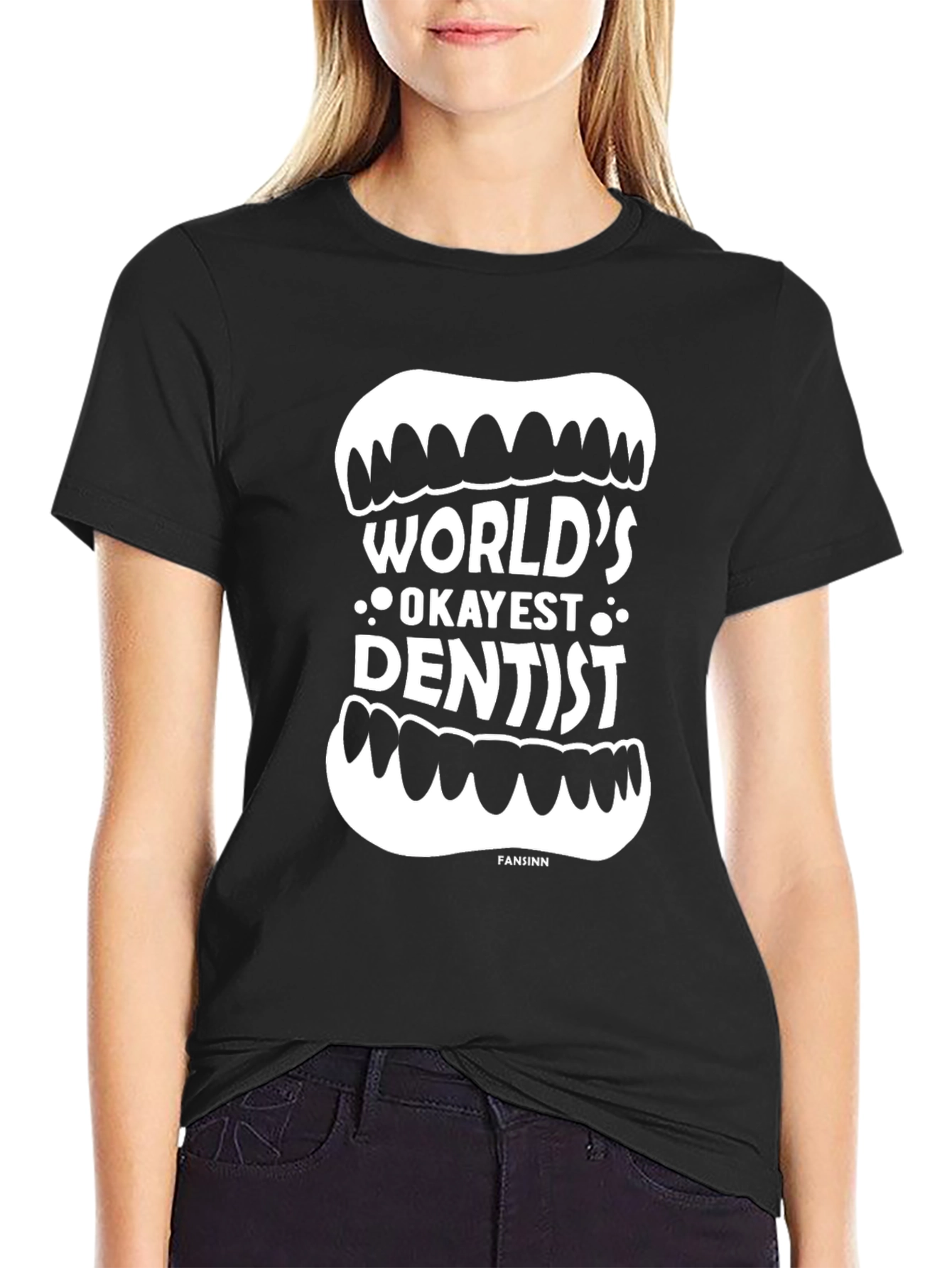 Black World's Okayest Dentist T-Shirt - Funny Dentist Gift view 2