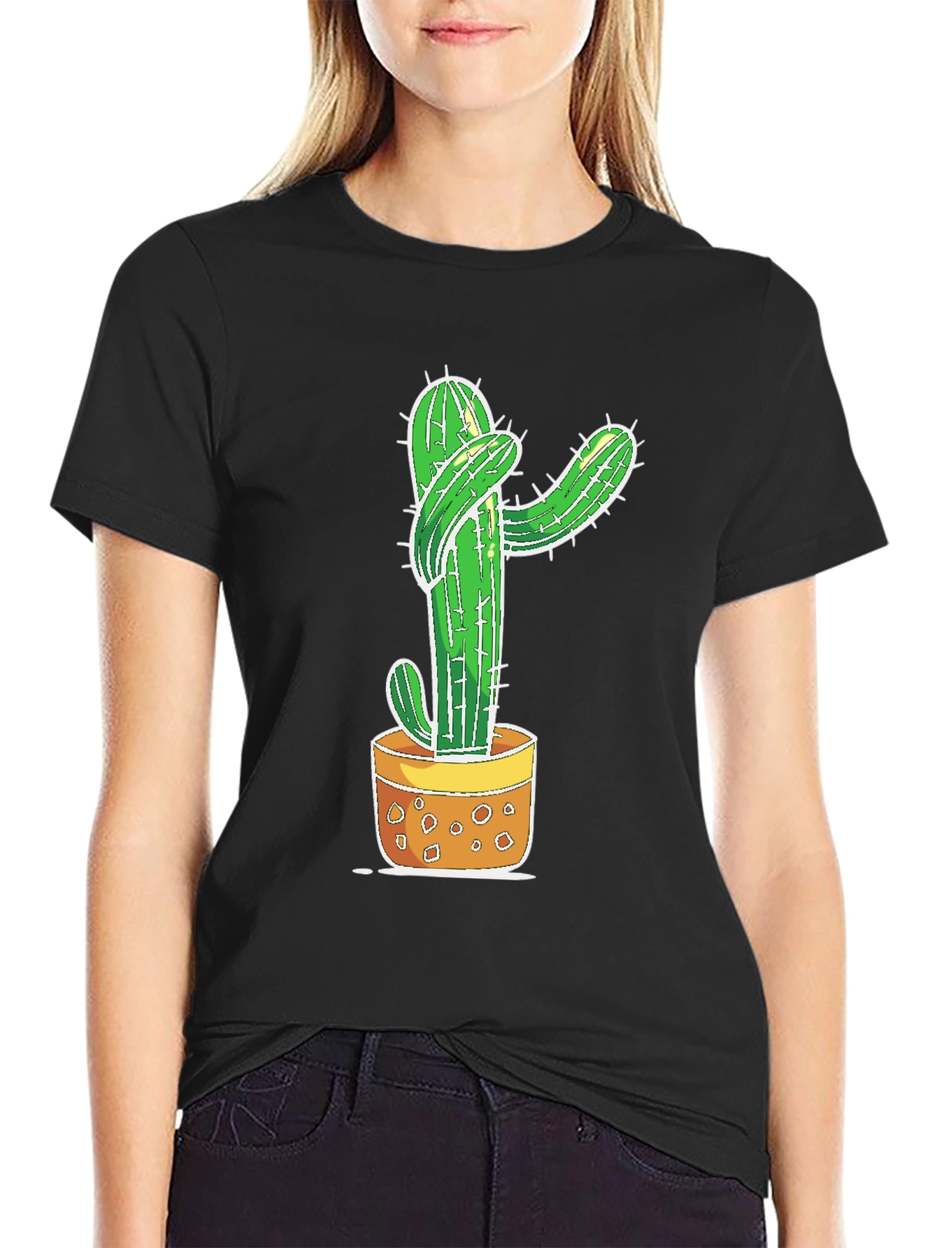 Black Cactus Hug Graphic T-Shirt - Unisex view 2