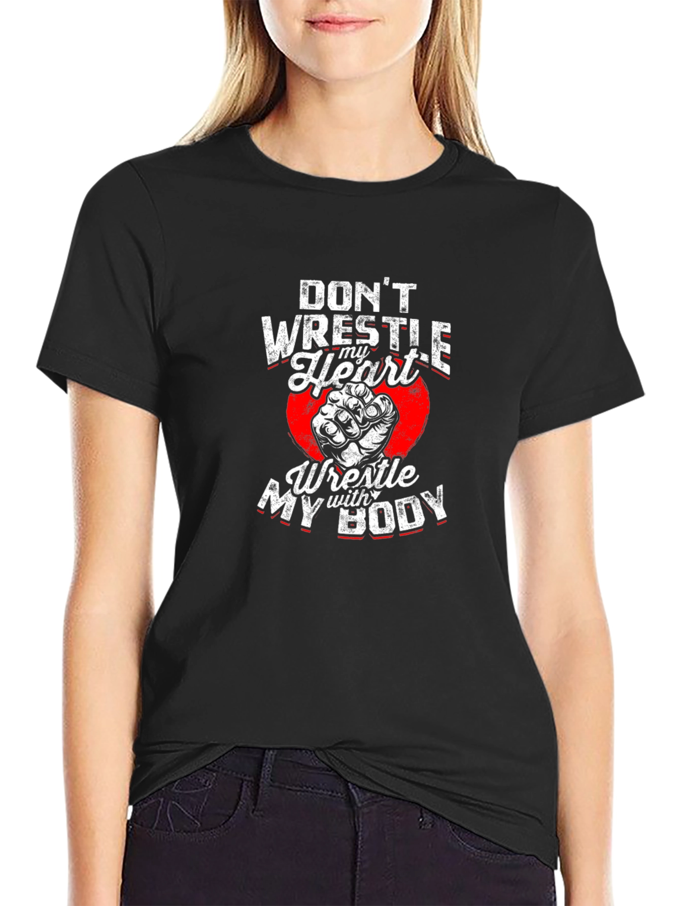 Black Wrestle My Body T-Shirt: Funny Wrestling Tee view 2