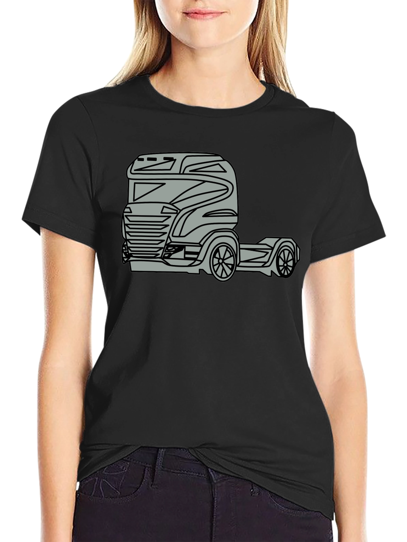 Black Truck Graphic Tee - Modern Black Cotton Blend T-Shirt view 2