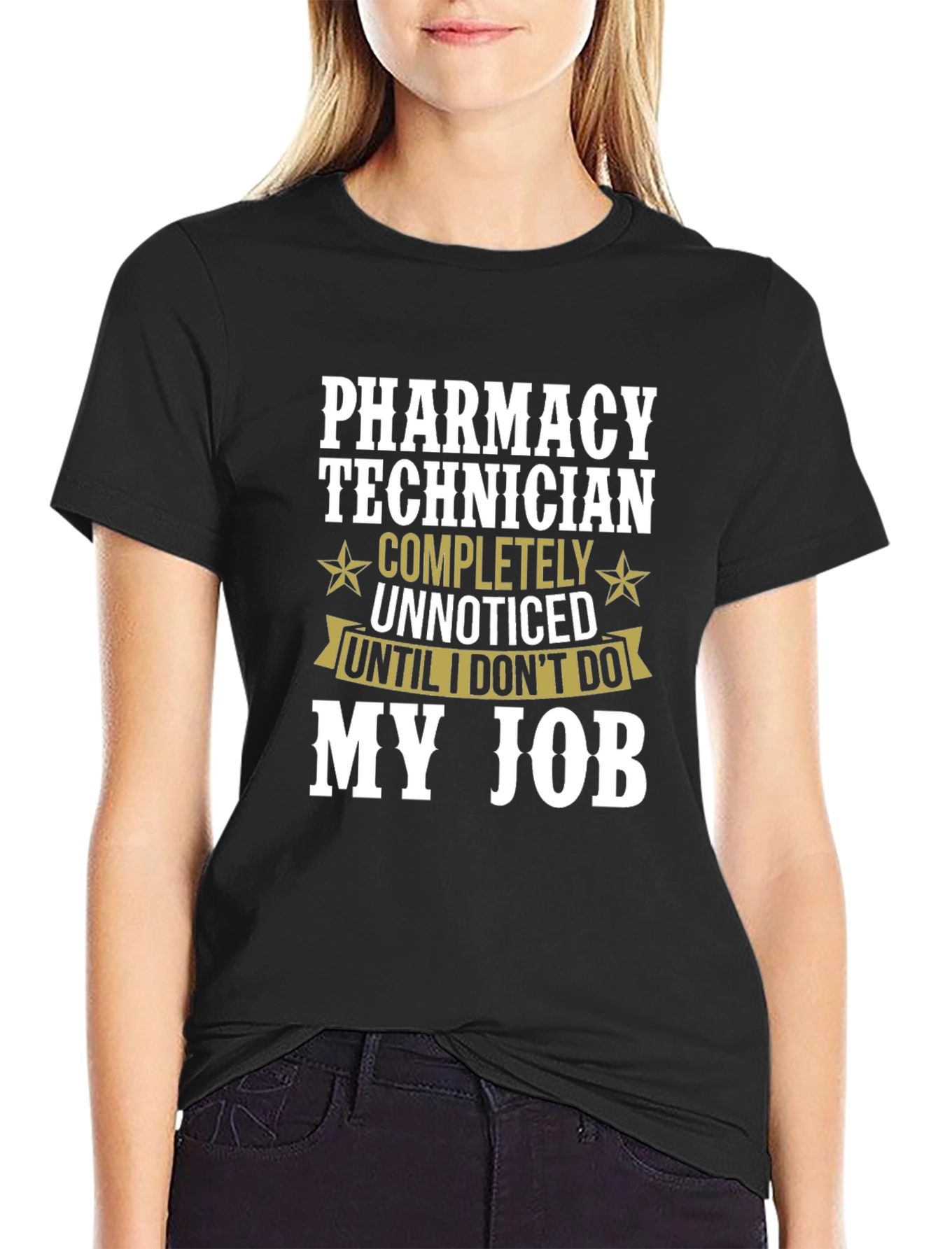 Black Pharmacy Technician T-Shirt - Unnoticed Job Pride view 2