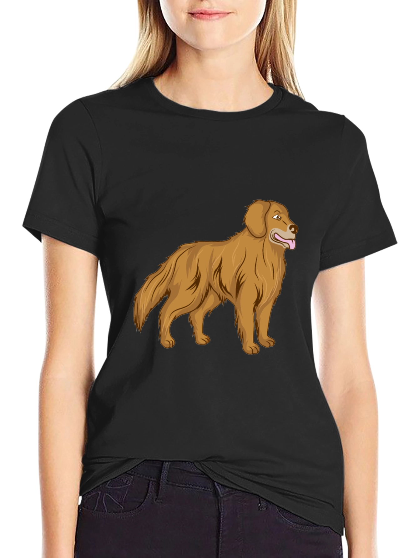 Black Golden Retriever Graphic Print T-Shirt view 2