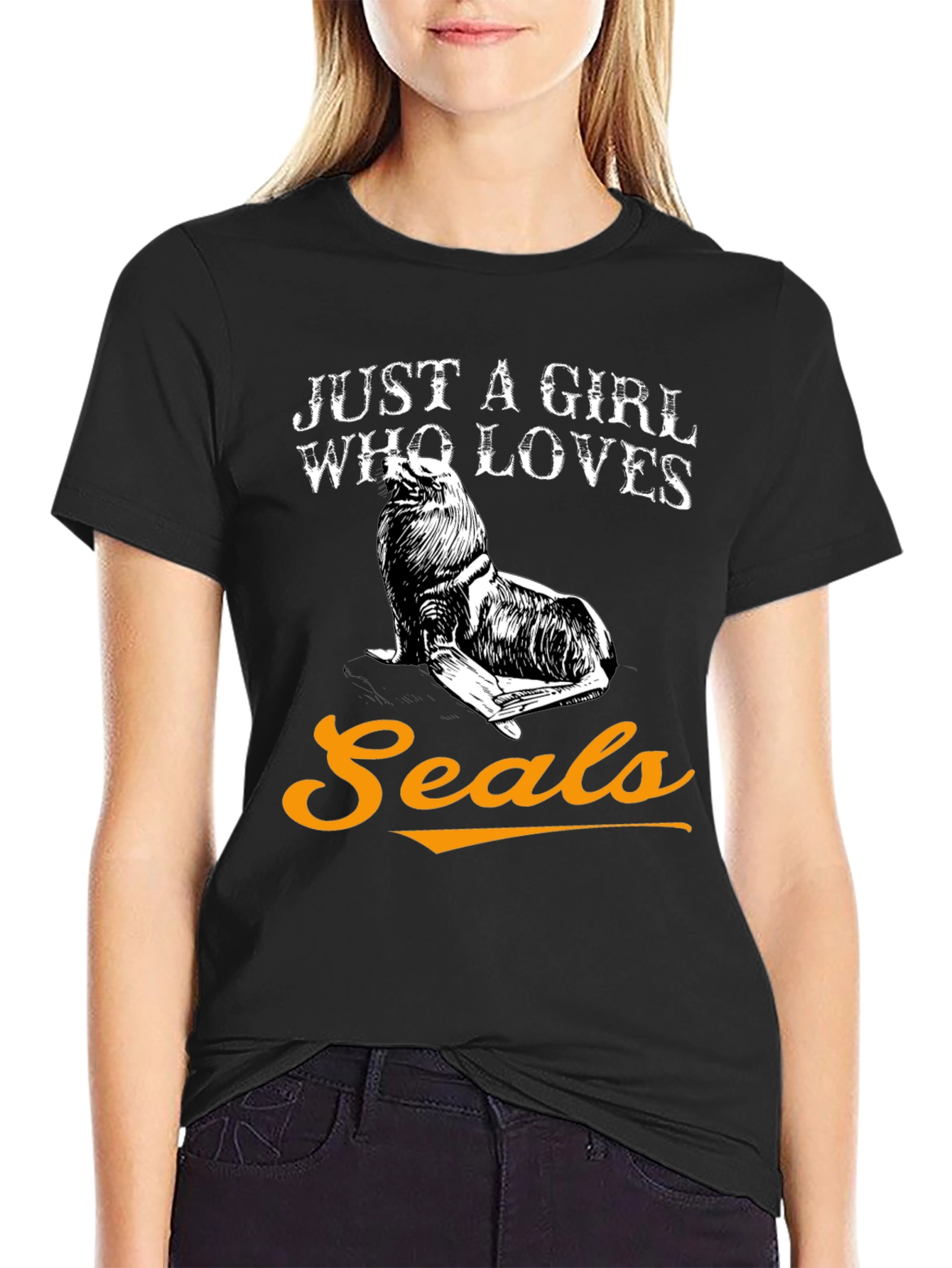 Black Just a Girl Who Loves Seals Graphic T-Shirt view 2