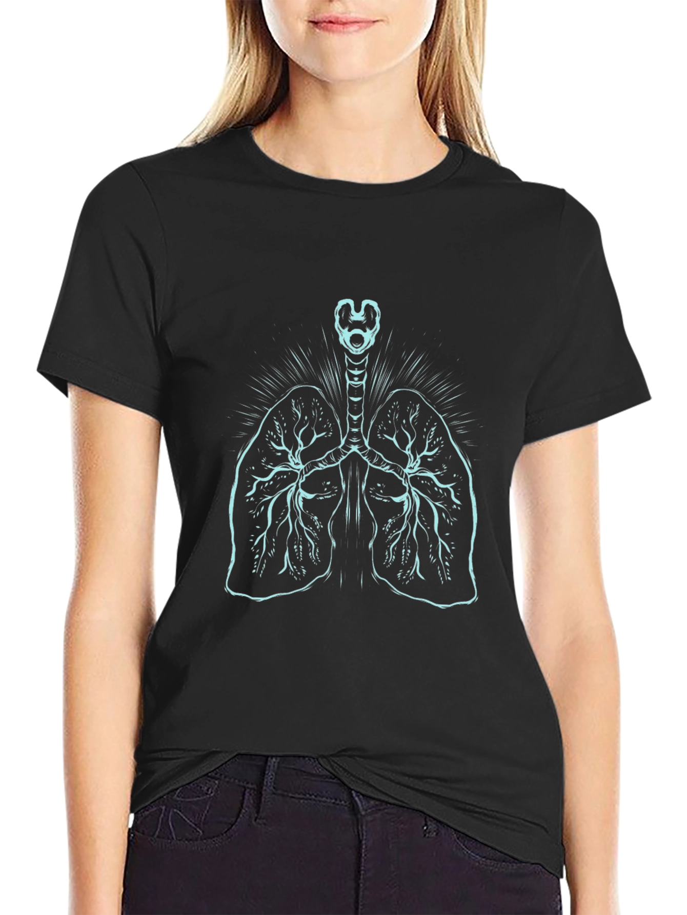 Black Anatomical Lungs Graphic Tee - Black view 2