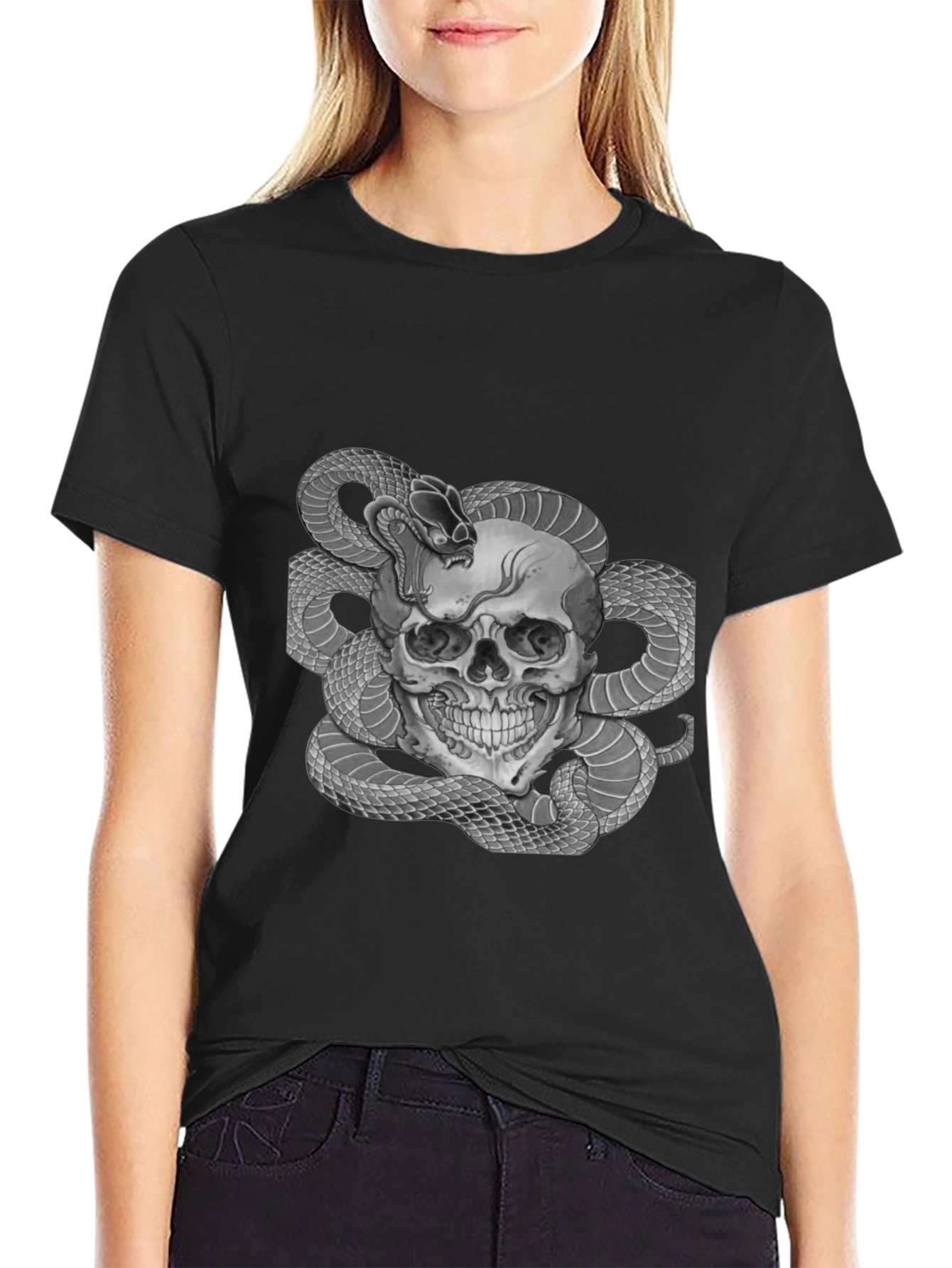 Black Skull & Snake Graphic Tee - Men's Black T-Shirt view 2