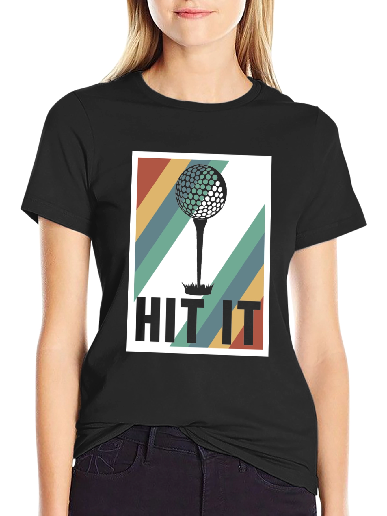Black Retro Golf Hit It T-Shirt view 2