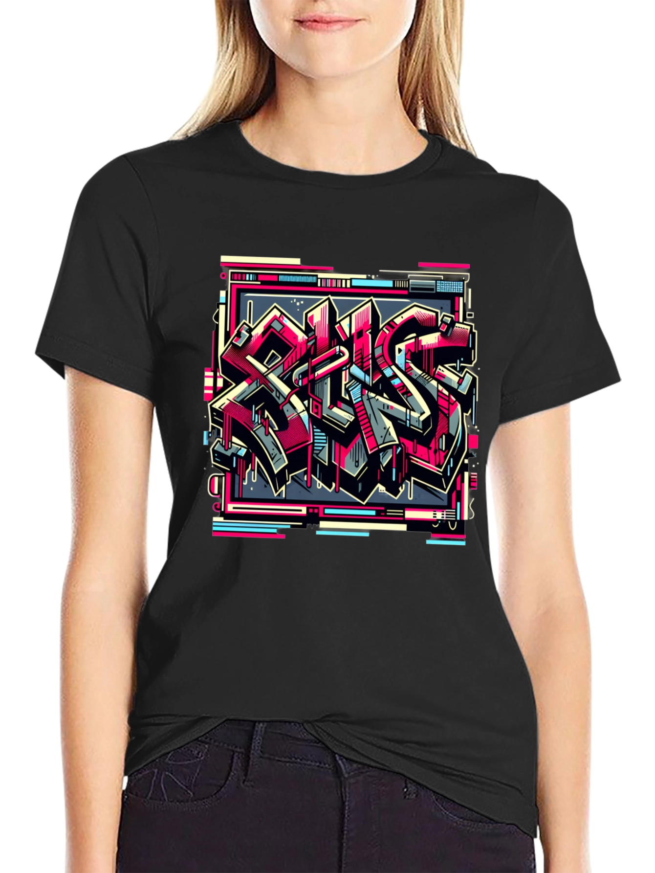 Black Urban Graffiti Graphic Tee - Street Style Black T-Shirt view 2