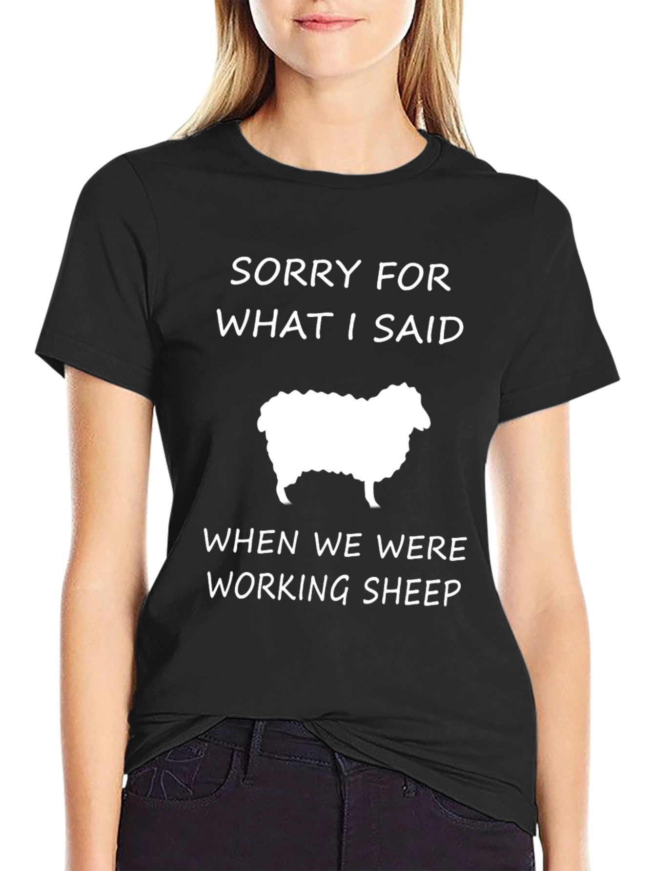 Black Funny Sorry Sheep T-Shirt view 2
