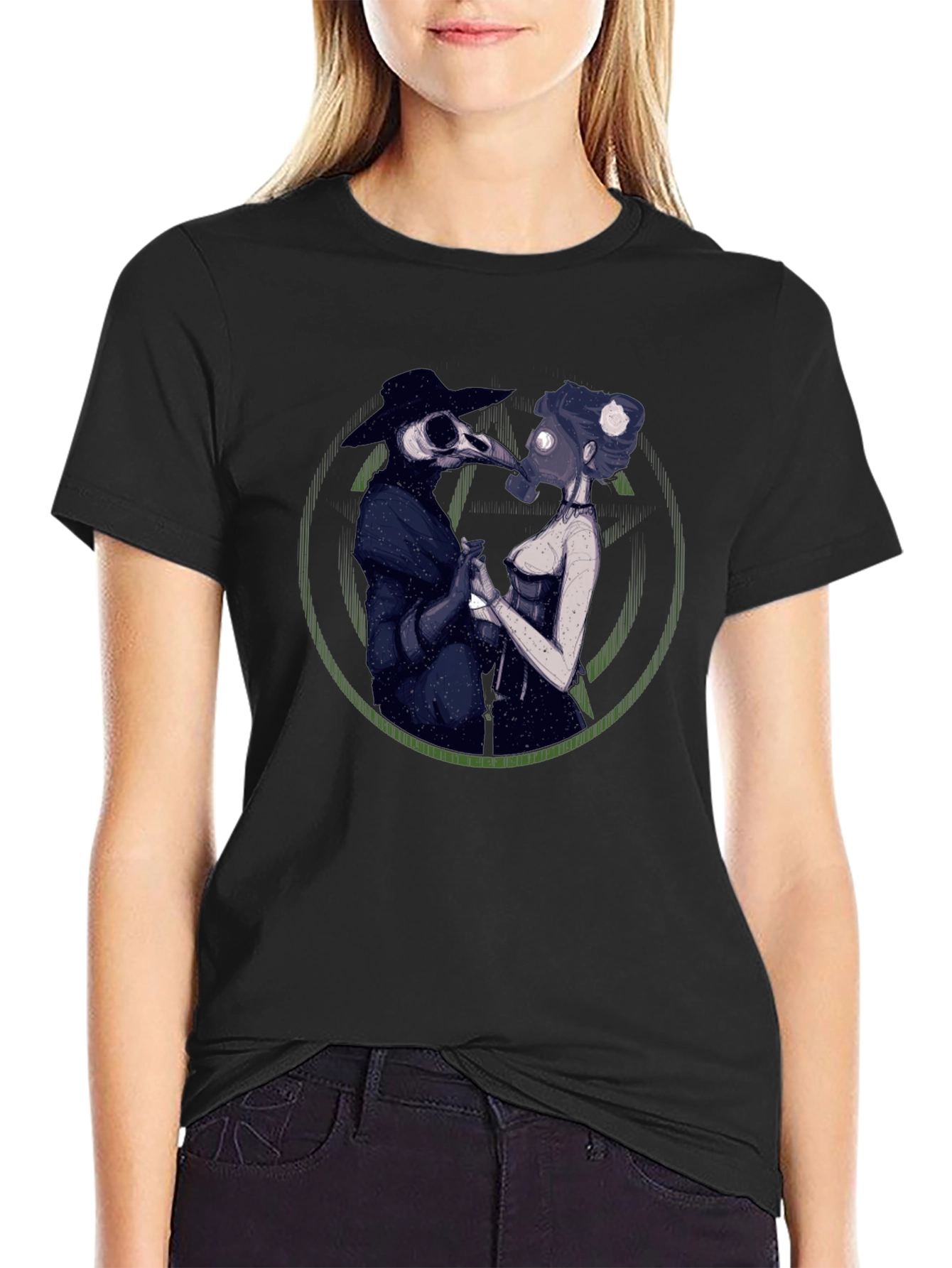 Black Plague Doctor Couple Graphic Tee - Black view 2