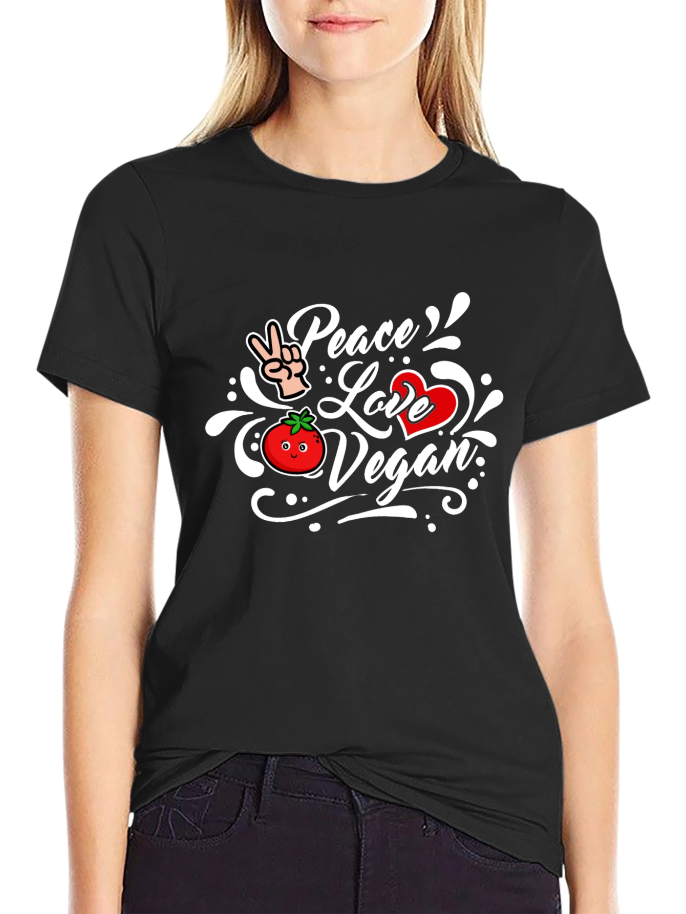 Black Peace Love Vegan Black T-Shirt view 2