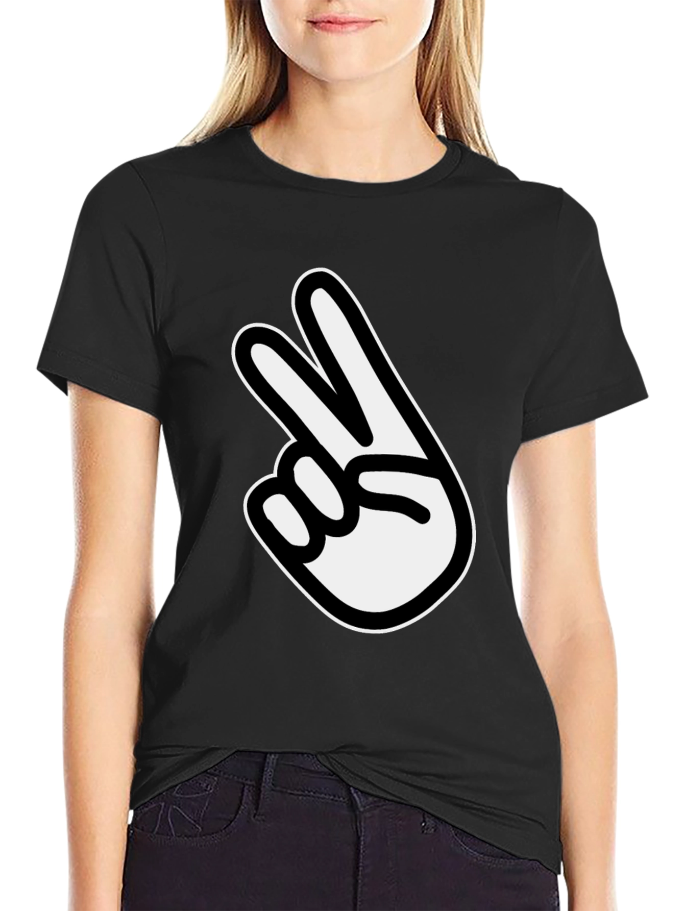 Black Peace Sign Graphic Tee - Classic Black Comfort view 2