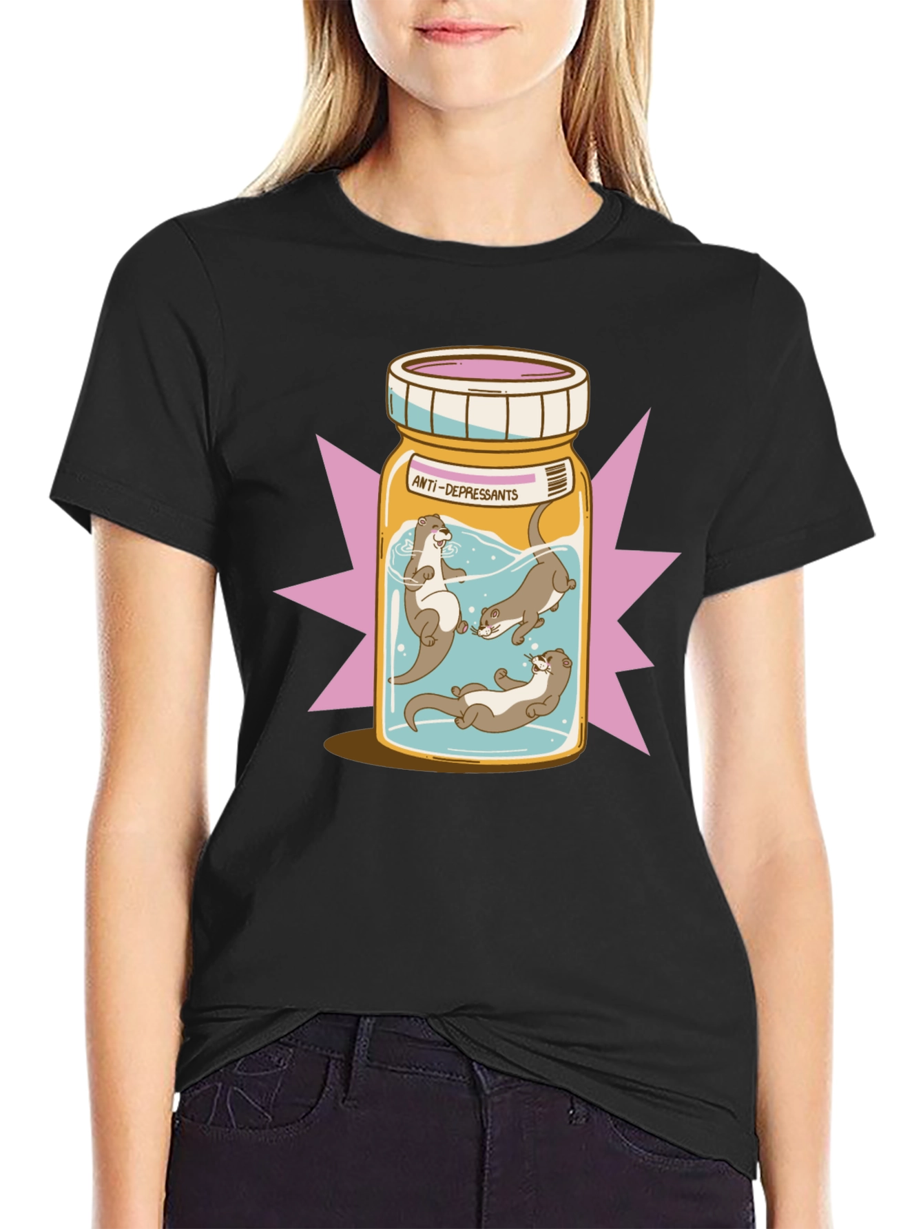 Black Otter Antidepressant T-Shirt - Playful Graphic Tee view 2