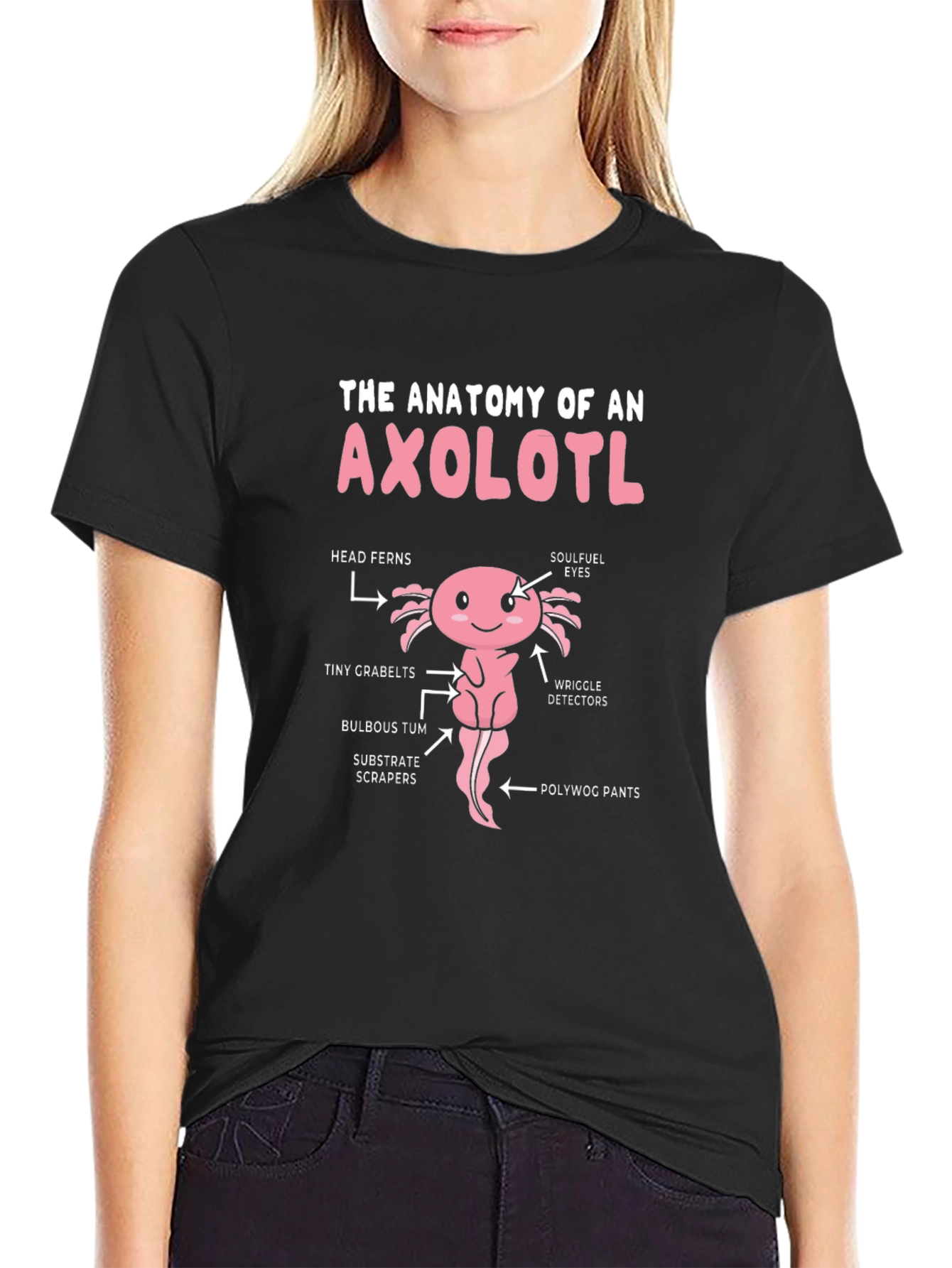 Black Anatomy of an Axolotl Funny T-Shirt view 2
