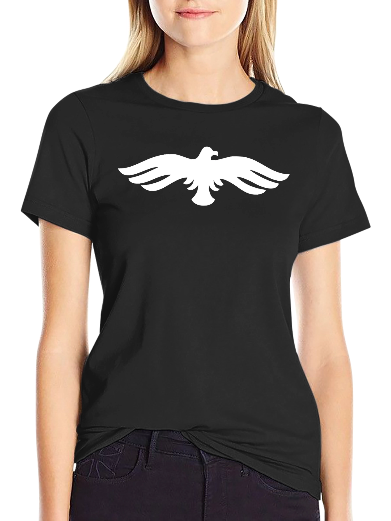 Black Black T-Shirt with White Dove Graphic Print view 2