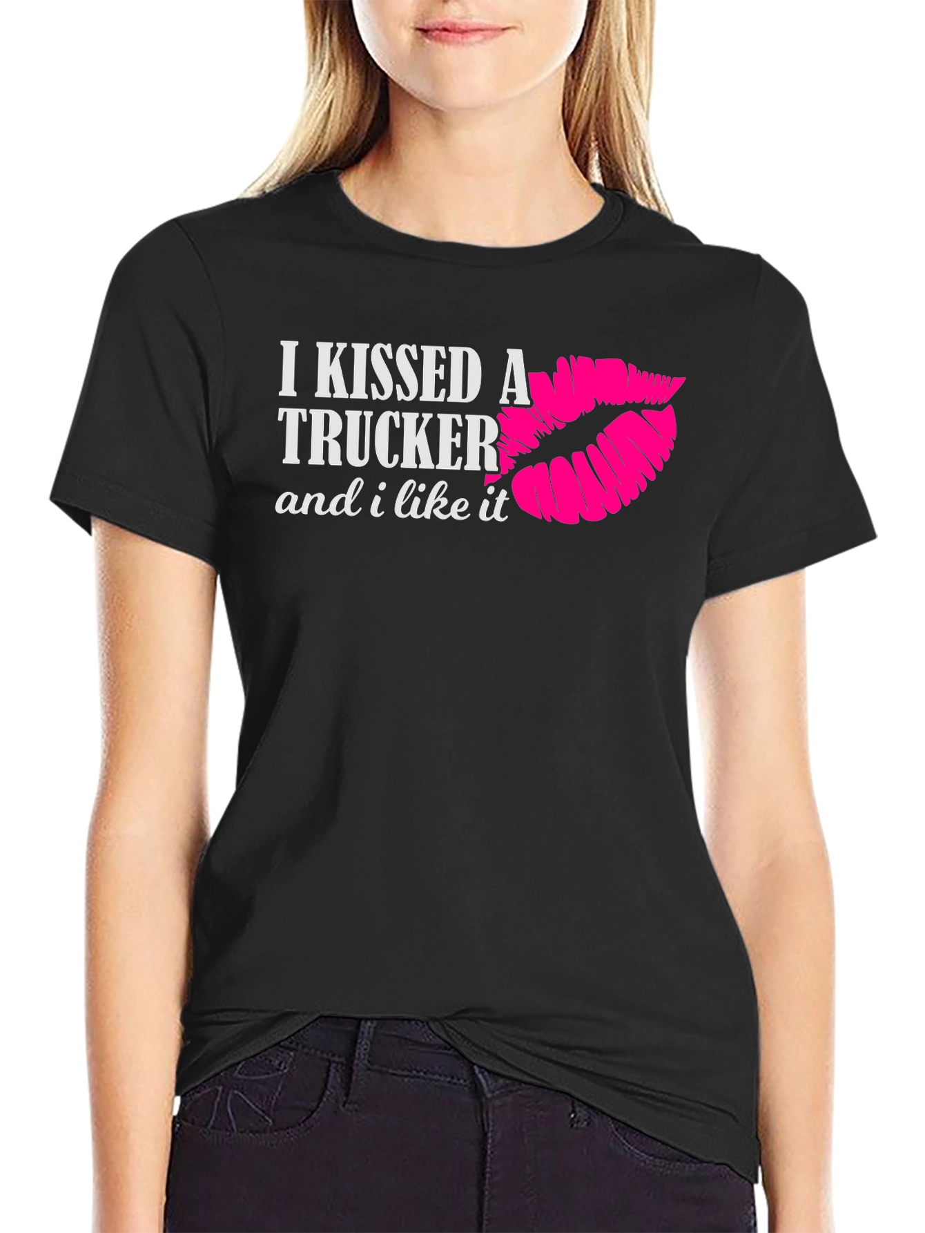 Black I Kissed a Trucker T-Shirt view 2