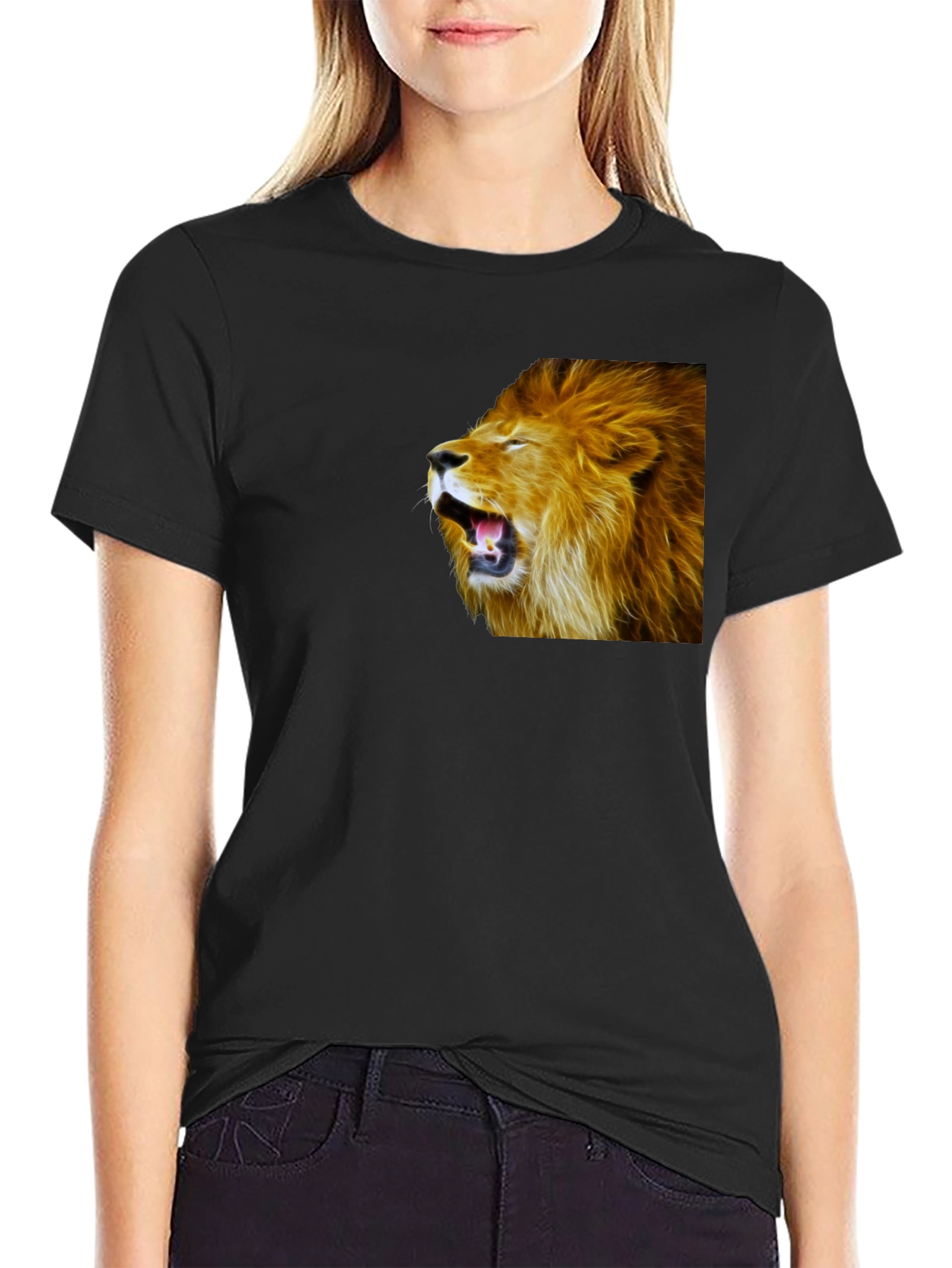 Black Roaring Lion Graphic Black T-Shirt view 2