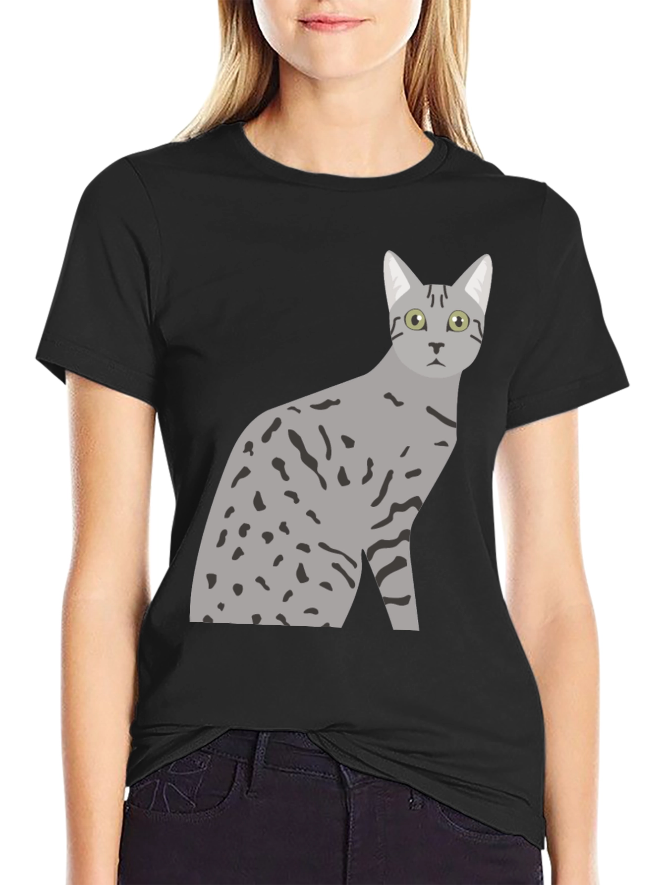 Black Cool Cat Graphic Tee - Black Cotton Blend Shirt view 2