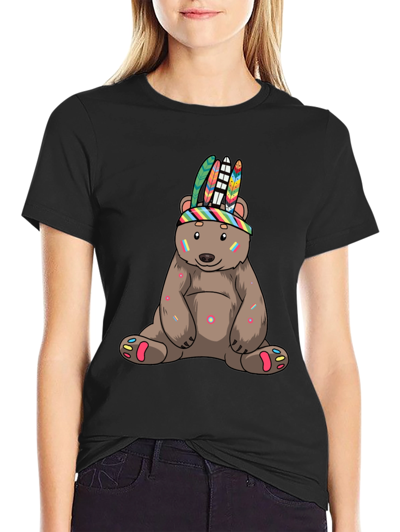 Black Cool Bear T-Shirt - Fun, Colorful Design view 2