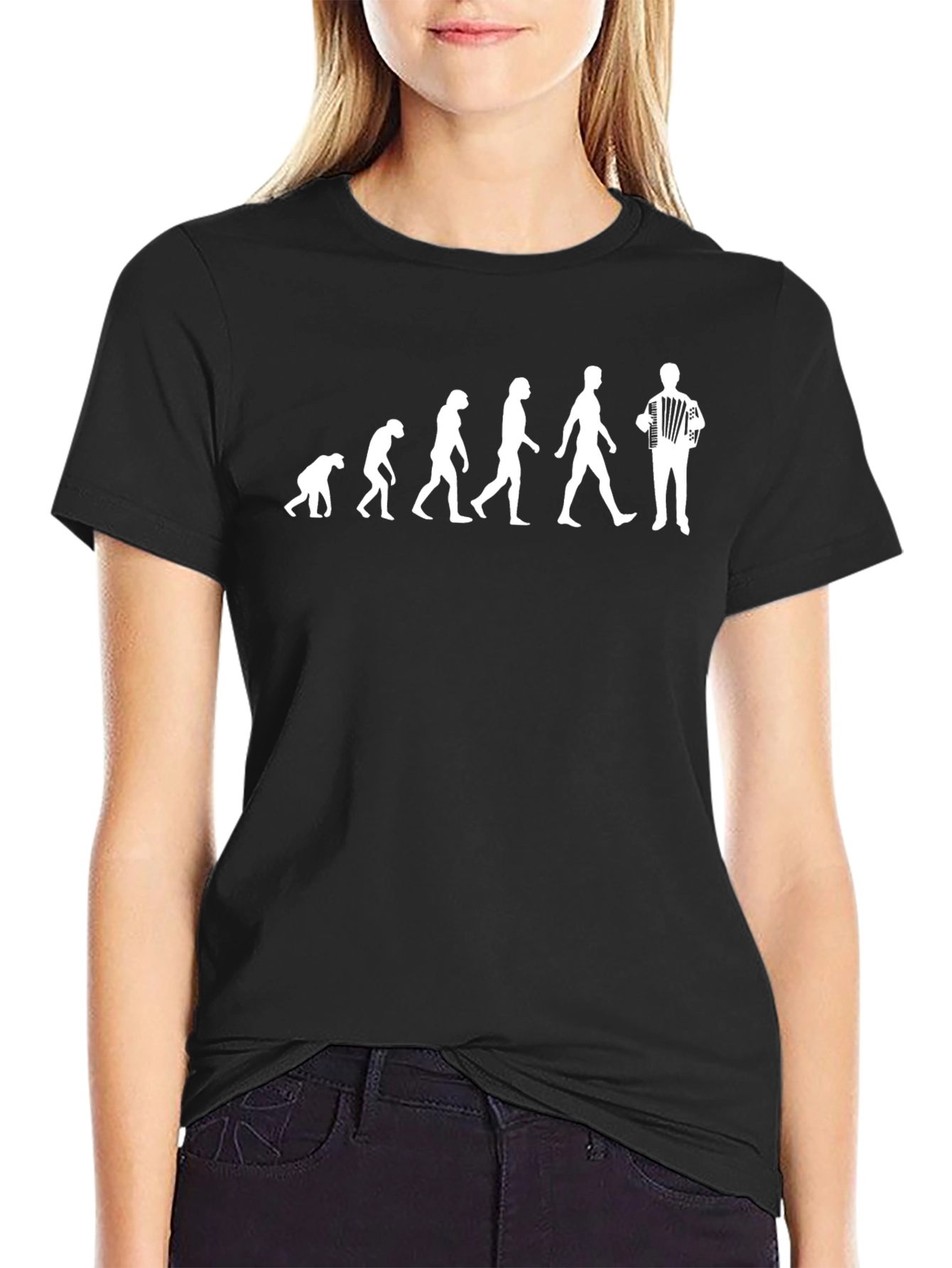 Black Accordion Evolution T-Shirt - Musician Humor Tee view 2