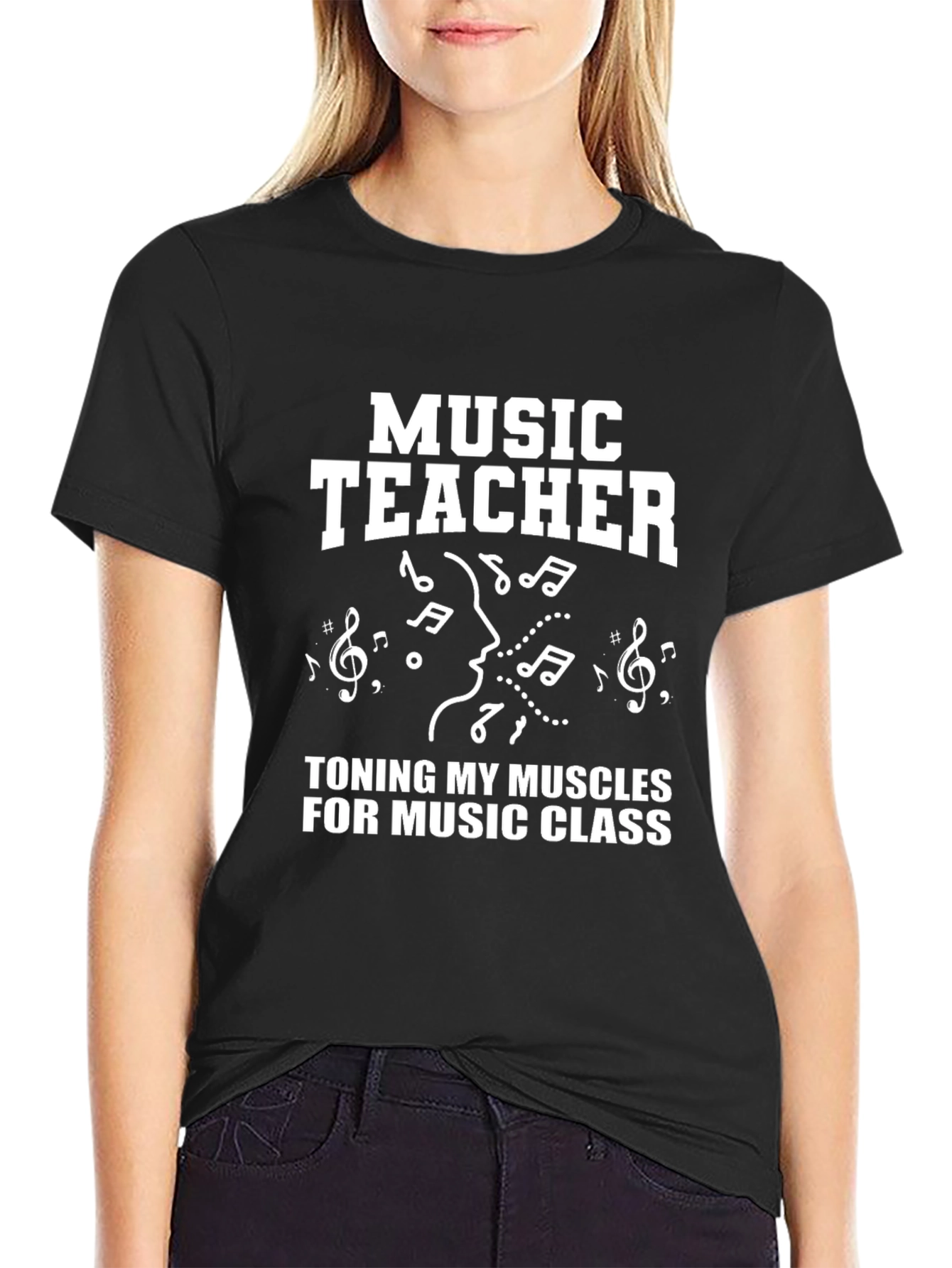 Black Music Teacher T-Shirt - Toning My Muscles for Class view 2