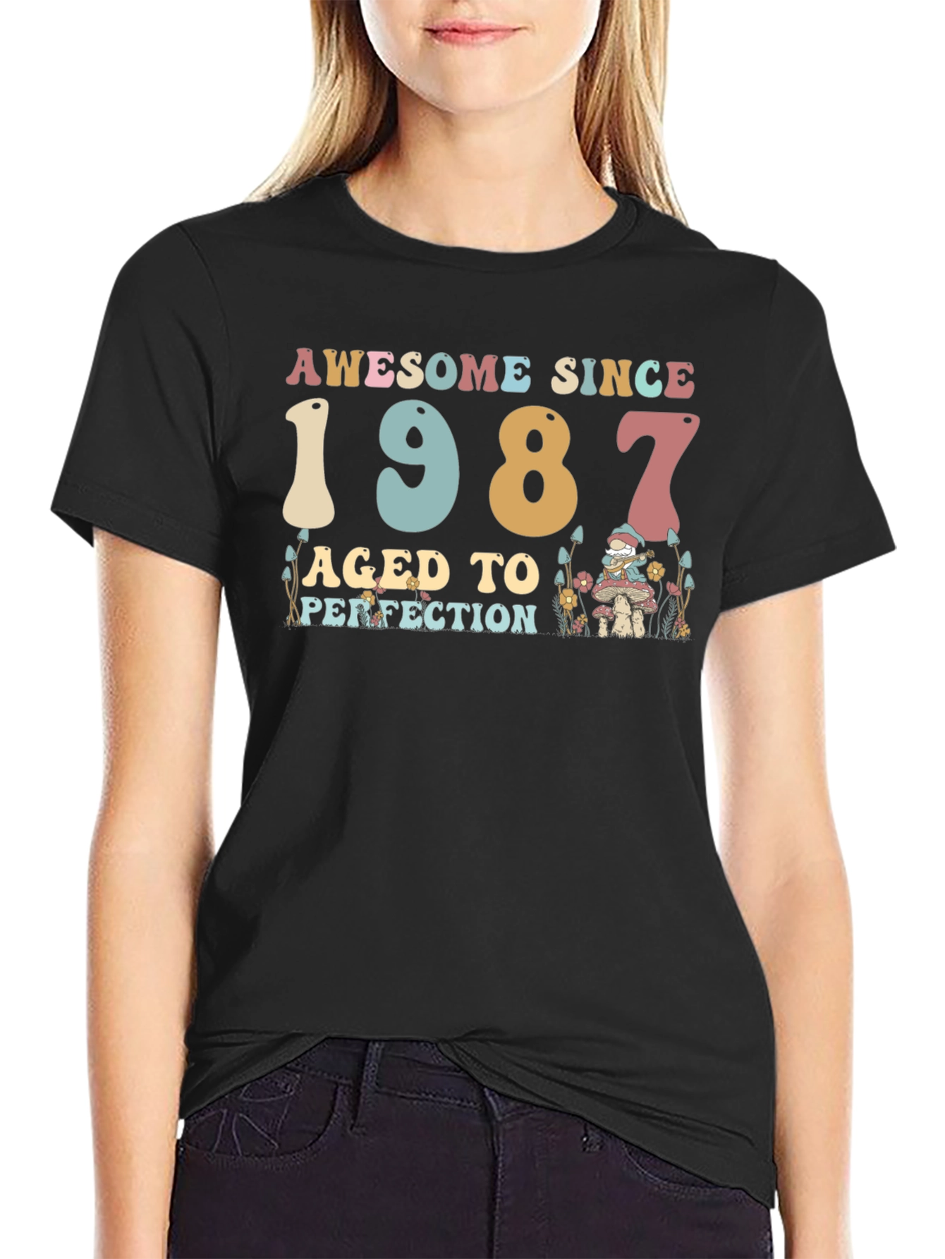 Black Awesome Since 1987 Birthday T-Shirt view 2