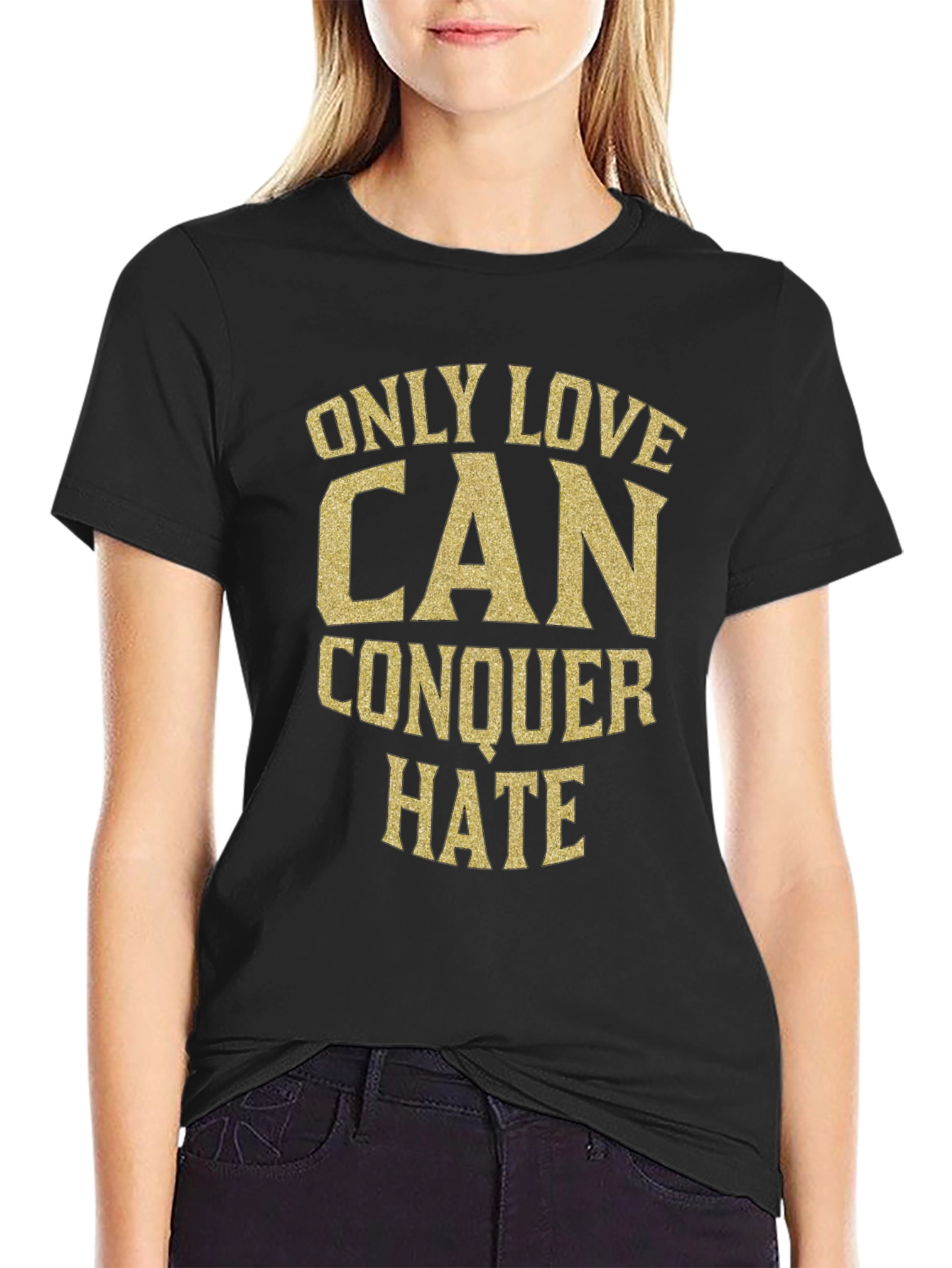 Black Love Conquers Hate Black Graphic Tee view 2
