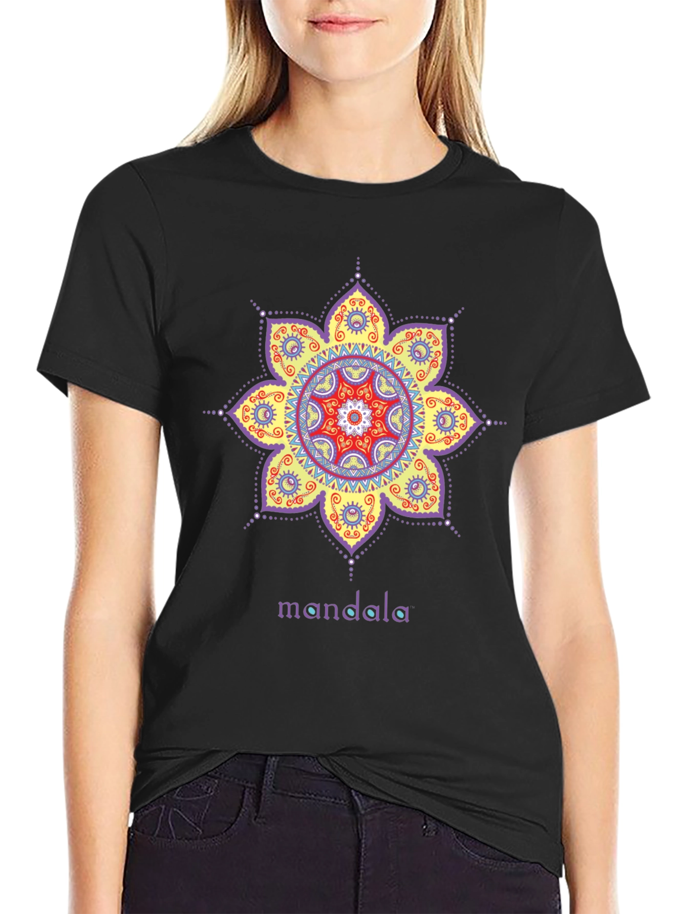 Black Mandala Print Black T-Shirt view 2