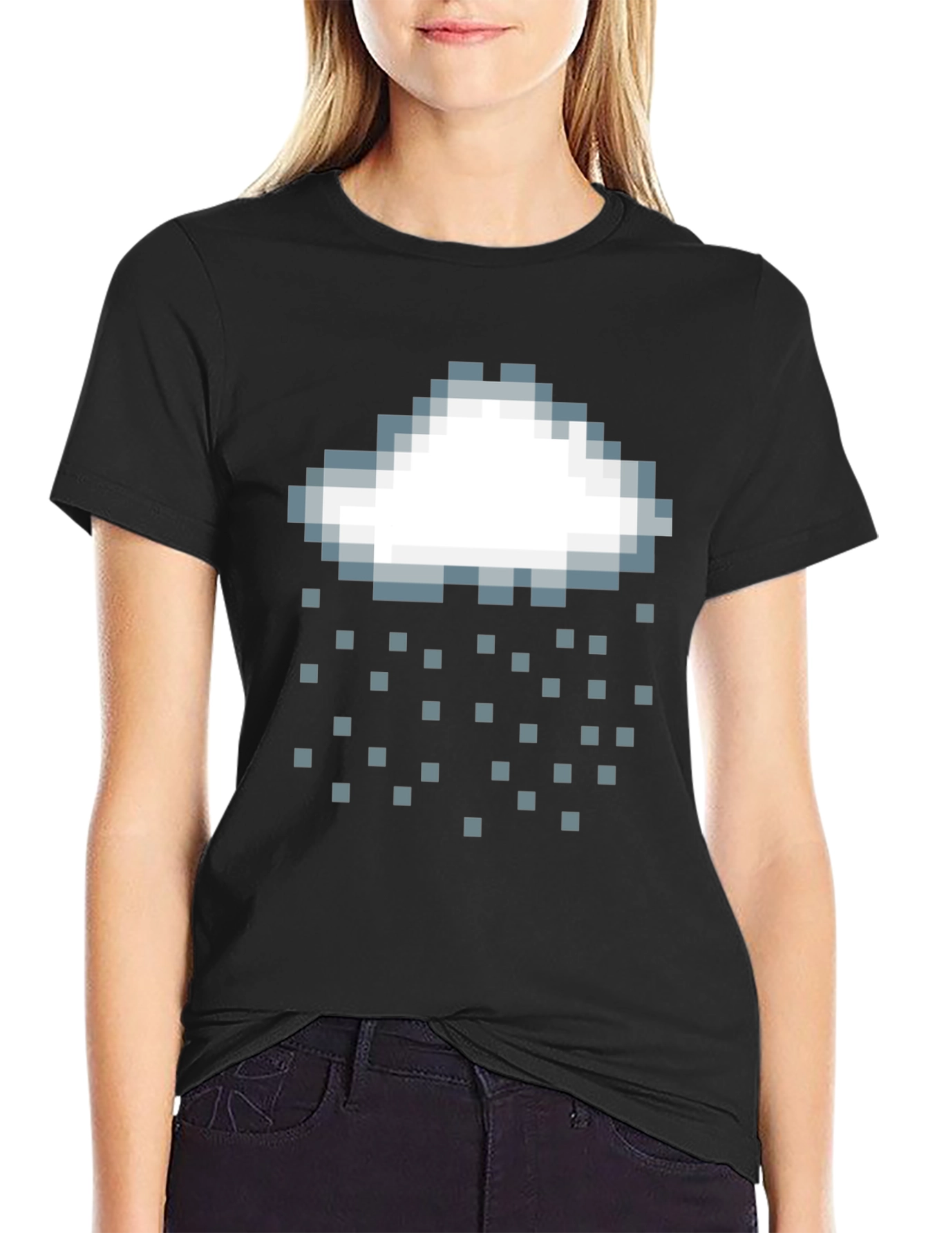 Black Pixel Rain Cloud Graphic Black T-Shirt view 2