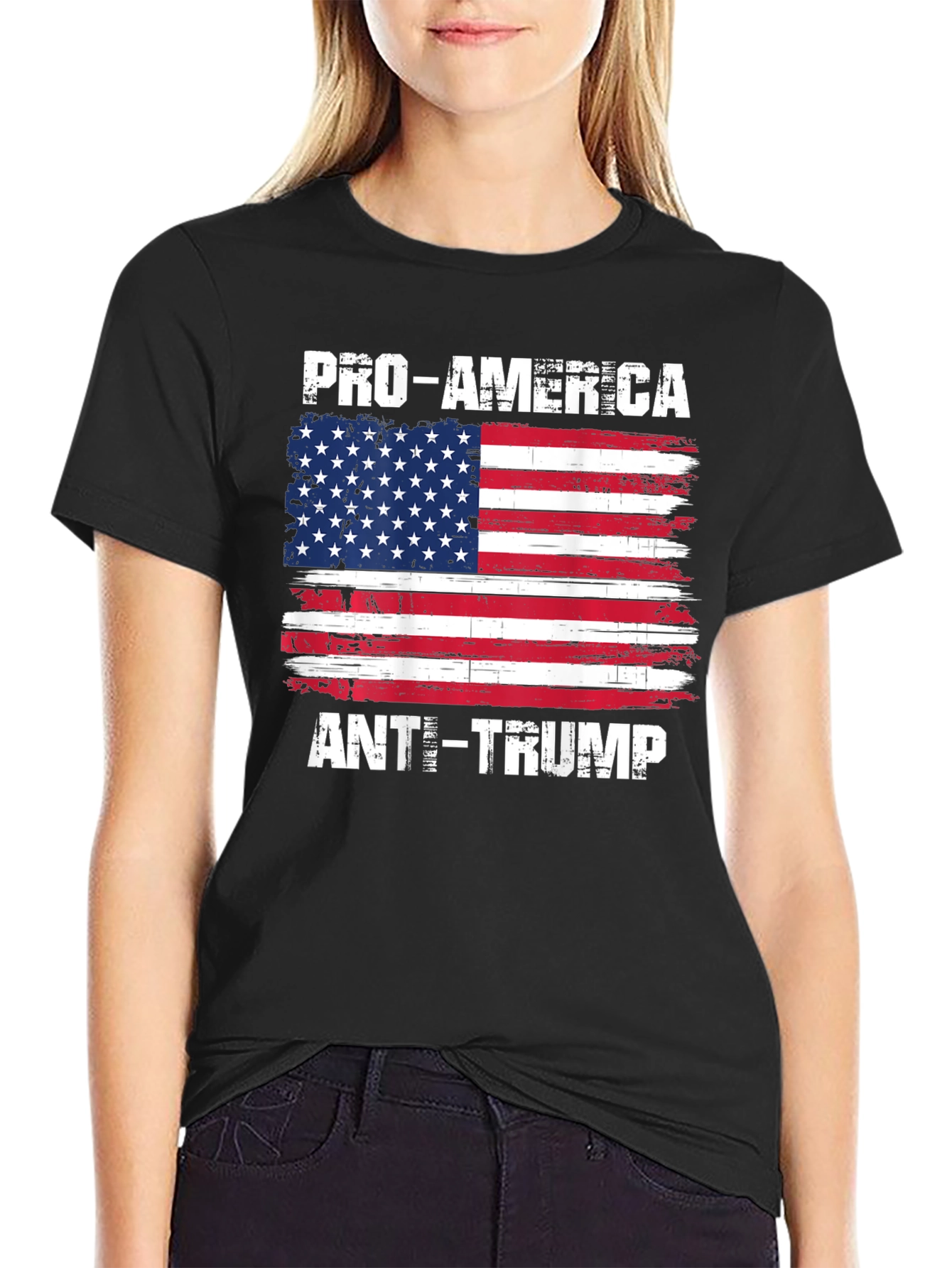 Black Pro-America Anti-Trump USA Flag T-Shirt view 2