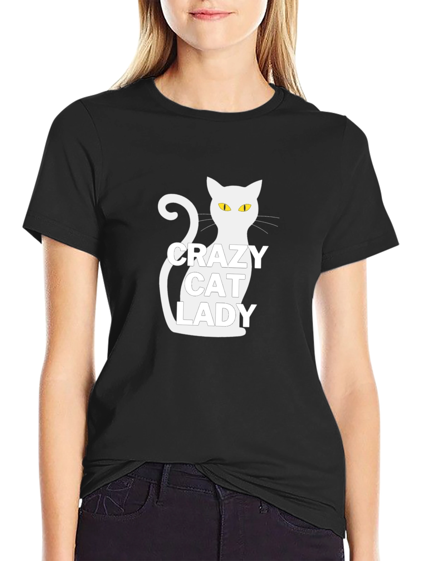 Black Crazy Cat Lady T-Shirt - Novelty Tee view 2