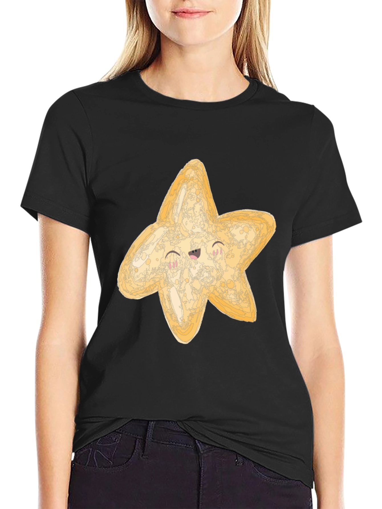 Black Cute Starfish Graphic Black T-Shirt view 2