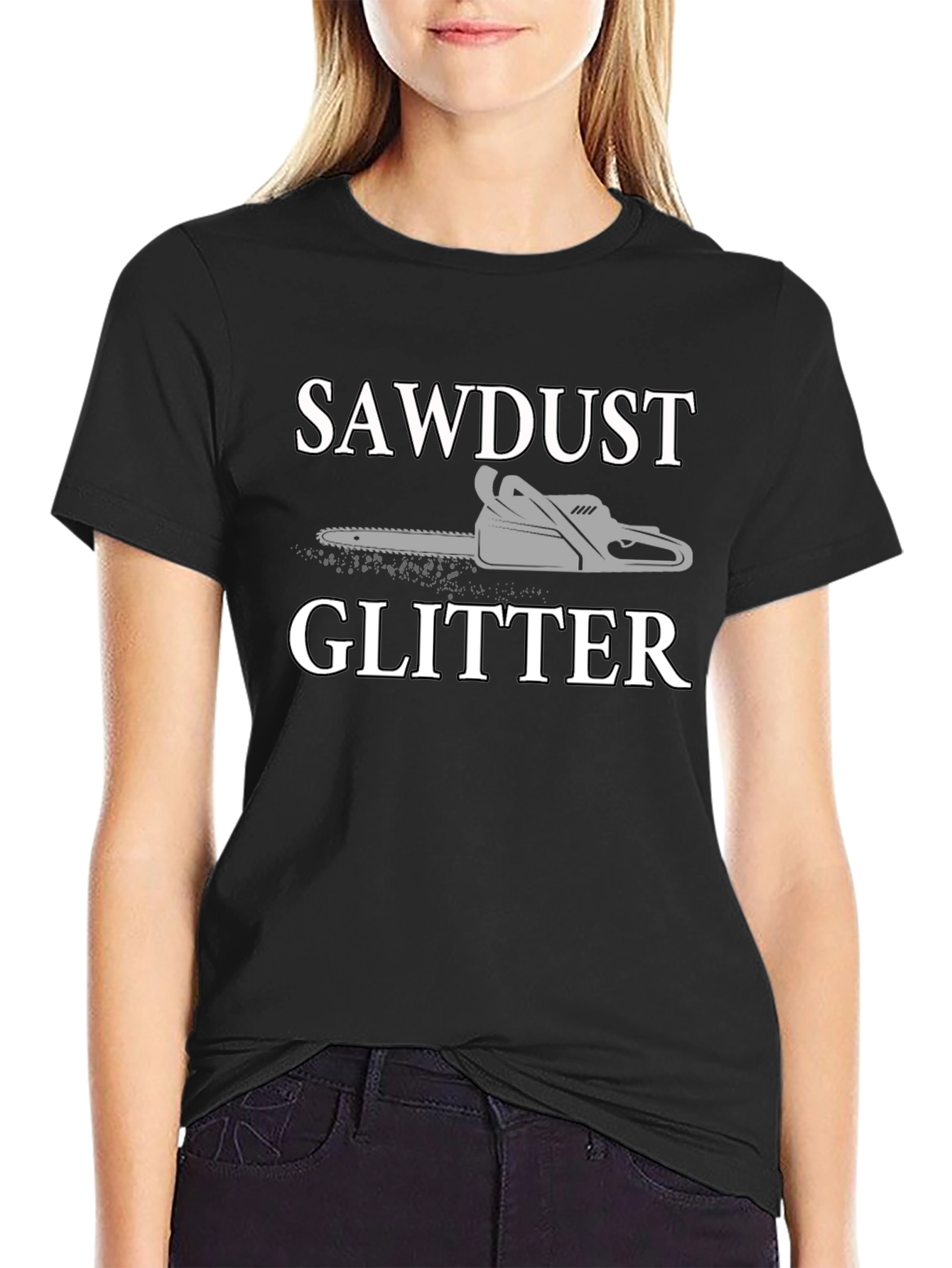 Black Sawdust Glitter T-Shirt - Black - Chainsaw Design view 2