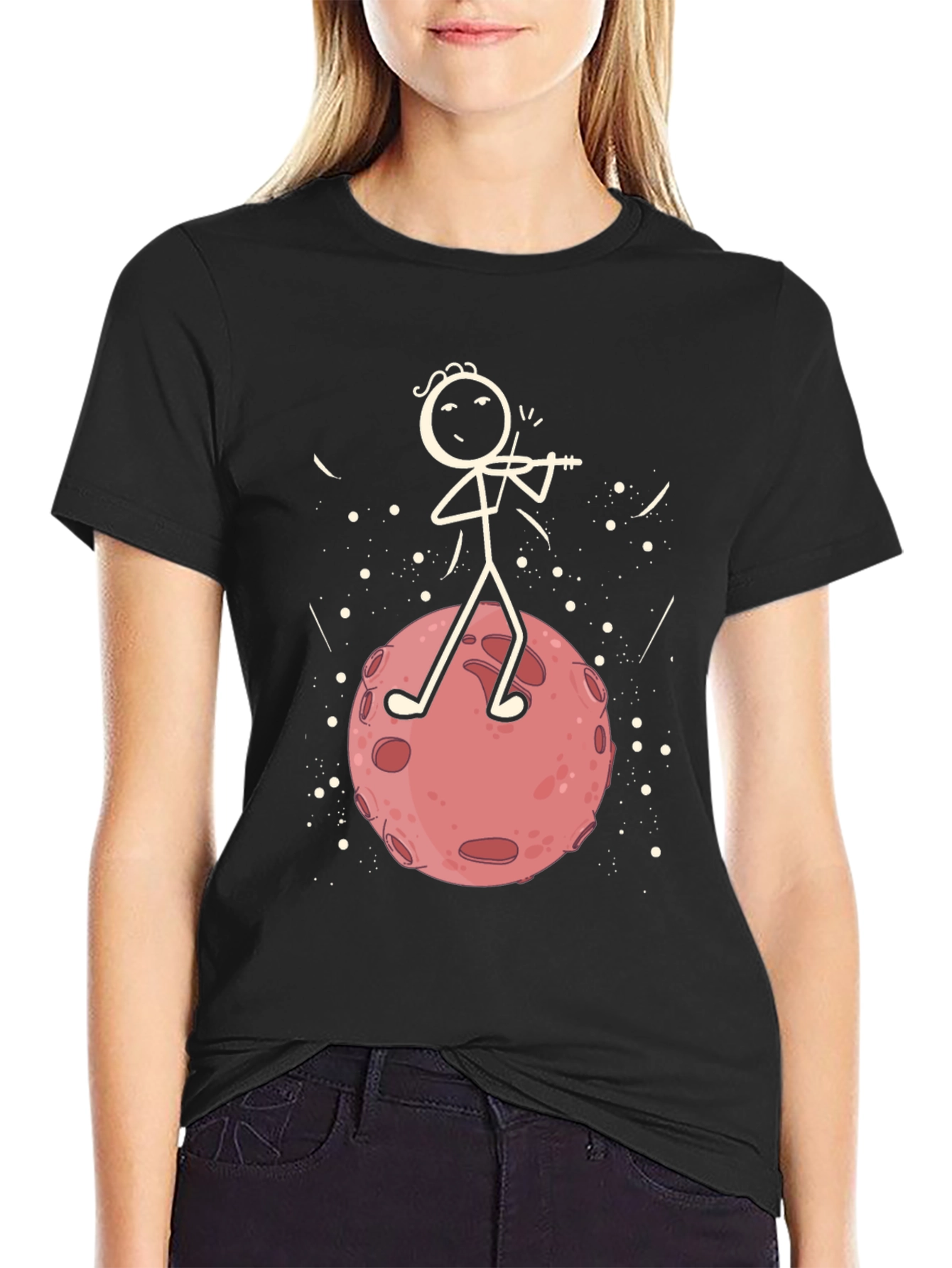 Black Moon Violinist Graphic T-Shirt - Black Cotton Tee view 2