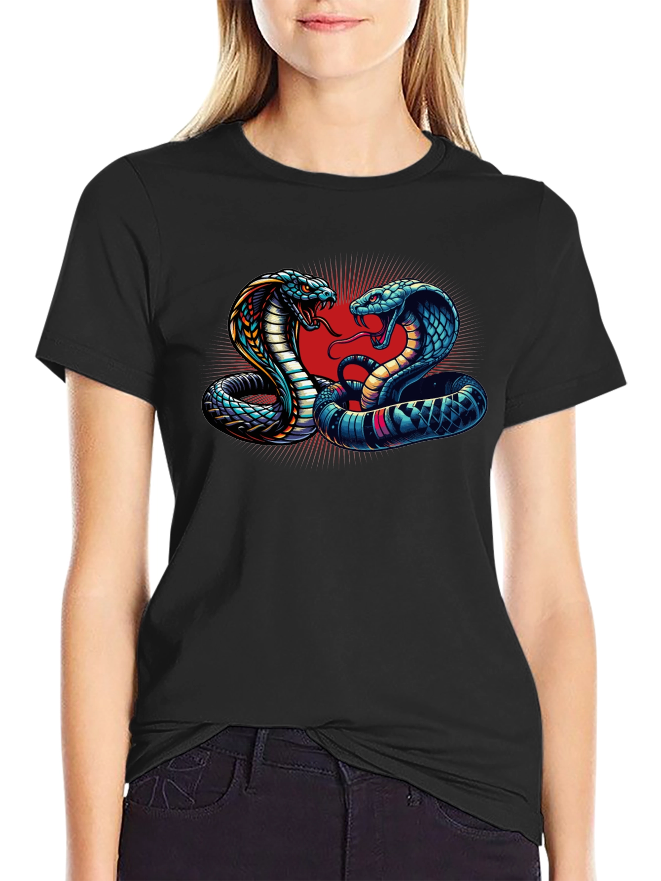 Black Cobra Clash Graphic Tee - Bold Snake Design view 2