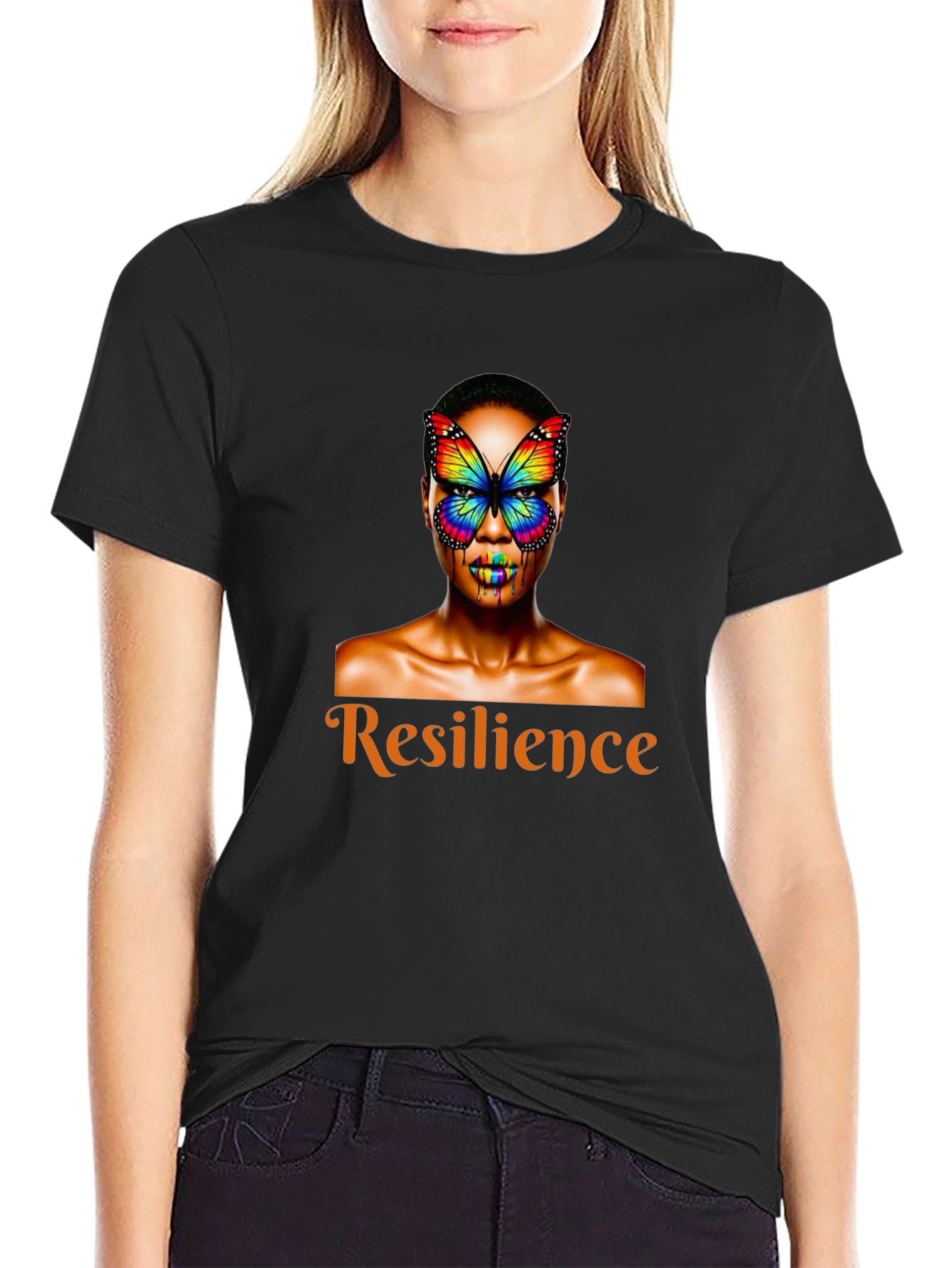 Black Resilience Graphic T-Shirt: Butterfly Empowerment view 2