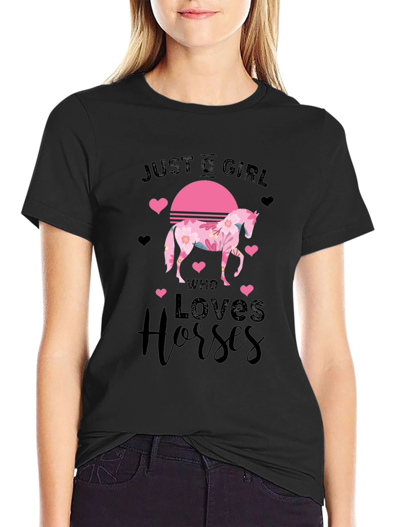 Black Just a Girl Who Loves Horses T-Shirt view 2