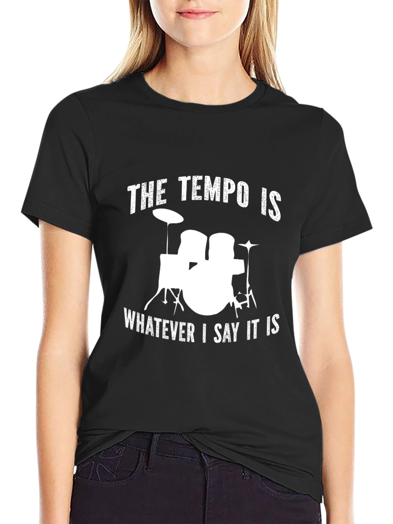 Black Drummer Tempo T-Shirt - Funny Music Tee view 2