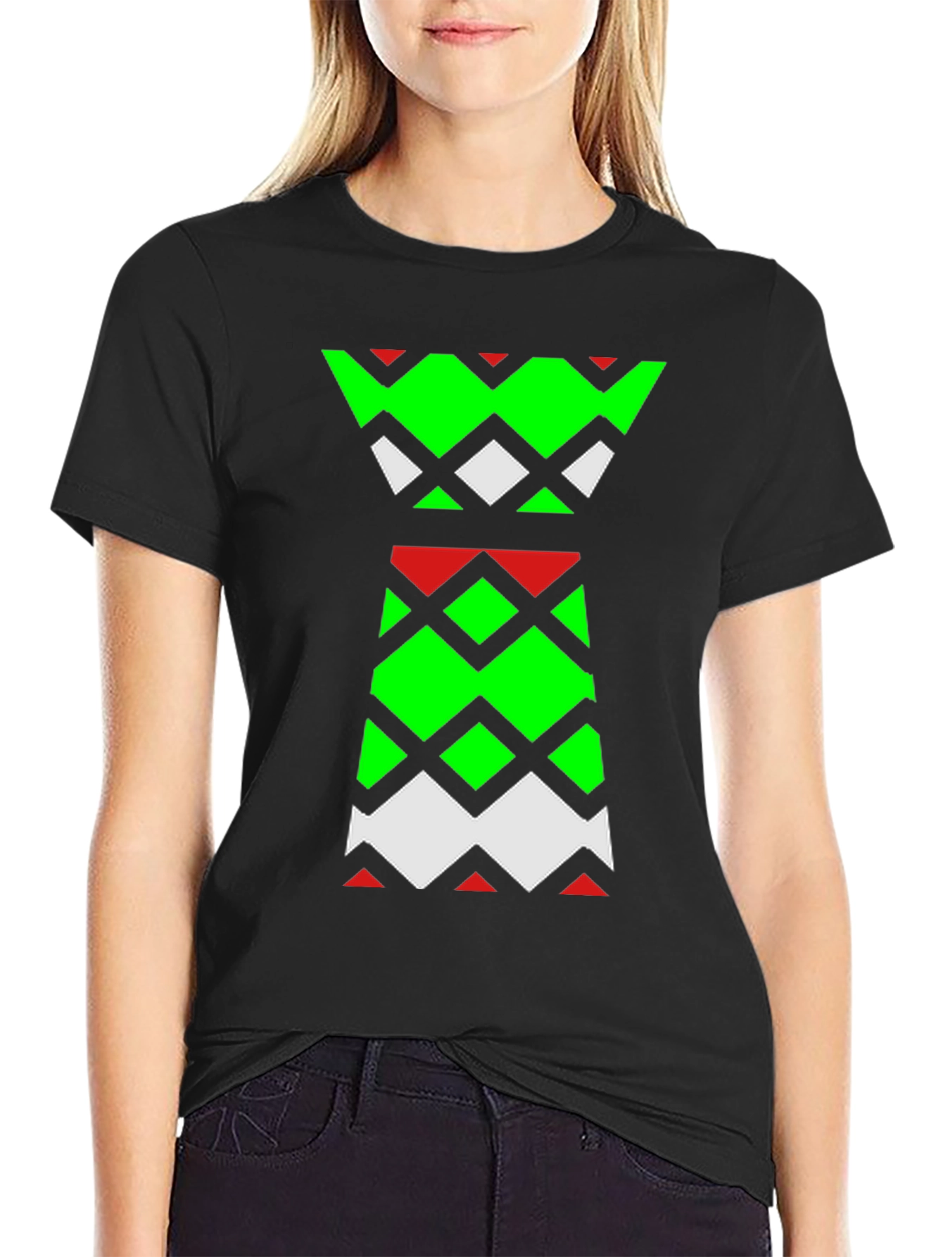 Black Geometric Pattern Tee - Modern Statement Shirt view 2