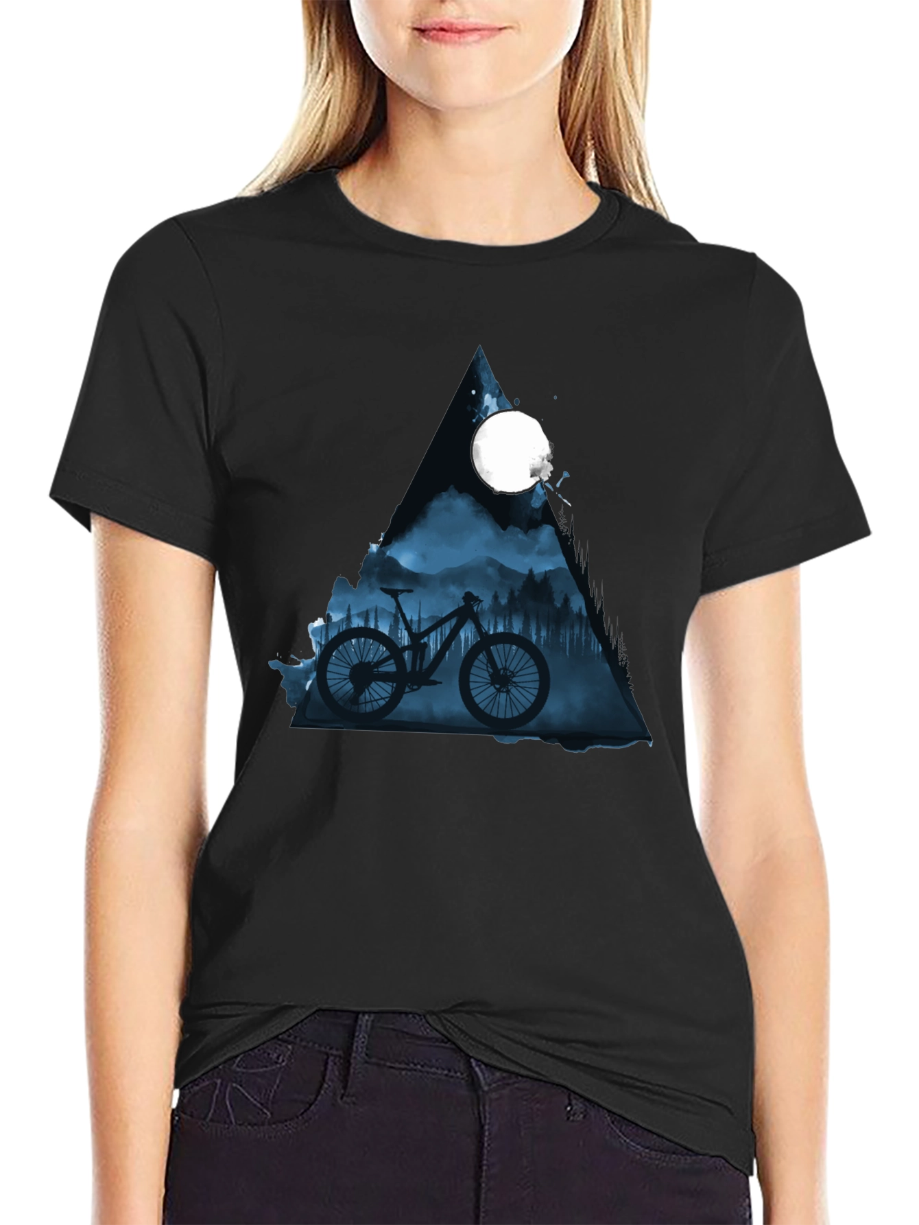 Black Mountain Bike Moon Graphic Tee - Stylish Black T-Shirt view 2