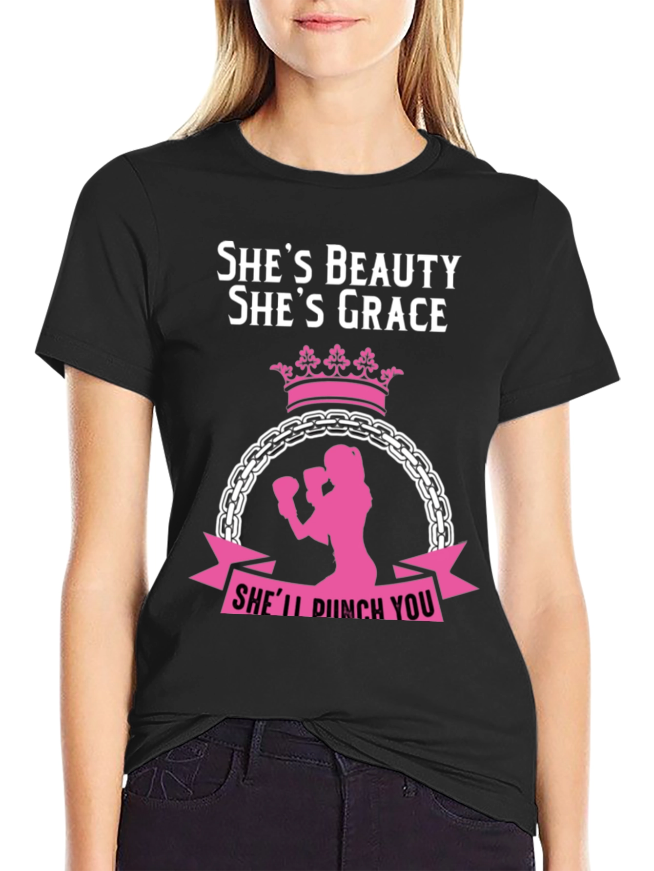 Black She's Beauty She's Grace Women's Boxing T-Shirt view 2